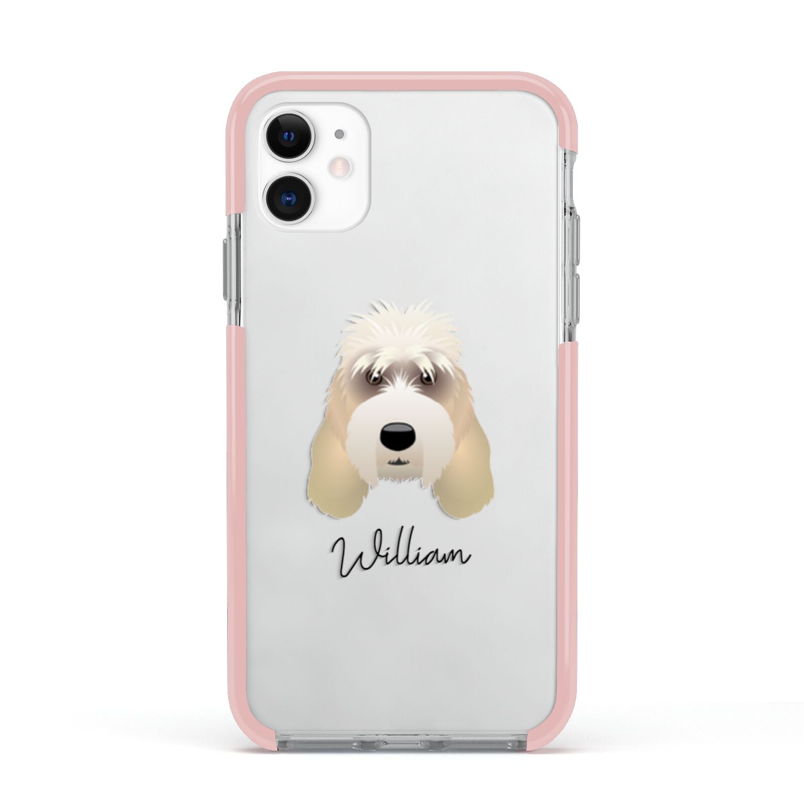 Grand Basset Griffon Vendeen Personalised Apple iPhone 11 in White with Pink Impact Case