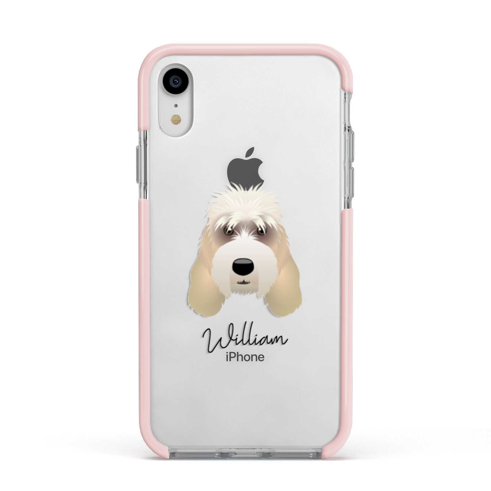 Grand Basset Griffon Vendeen Personalised Apple iPhone XR Impact Case Pink Edge on Silver Phone