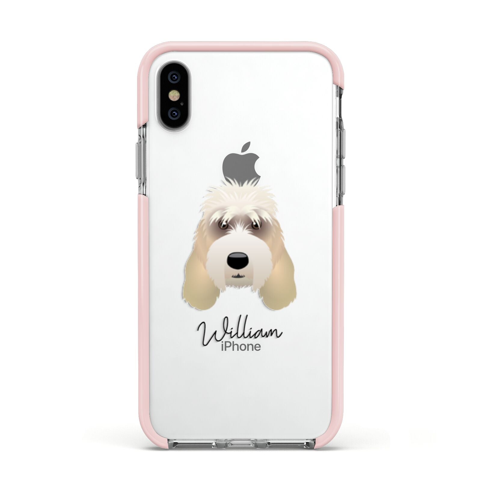 Grand Basset Griffon Vendeen Personalised Apple iPhone Xs Impact Case Pink Edge on Silver Phone