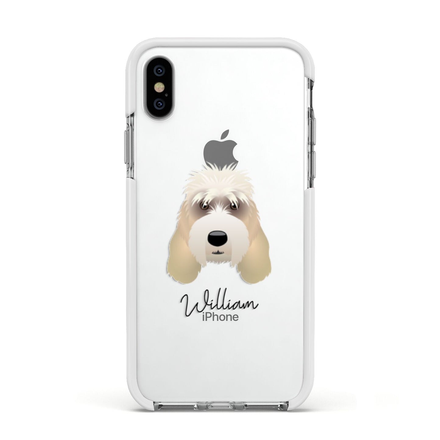 Grand Basset Griffon Vendeen Personalised Apple iPhone Xs Impact Case White Edge on Silver Phone