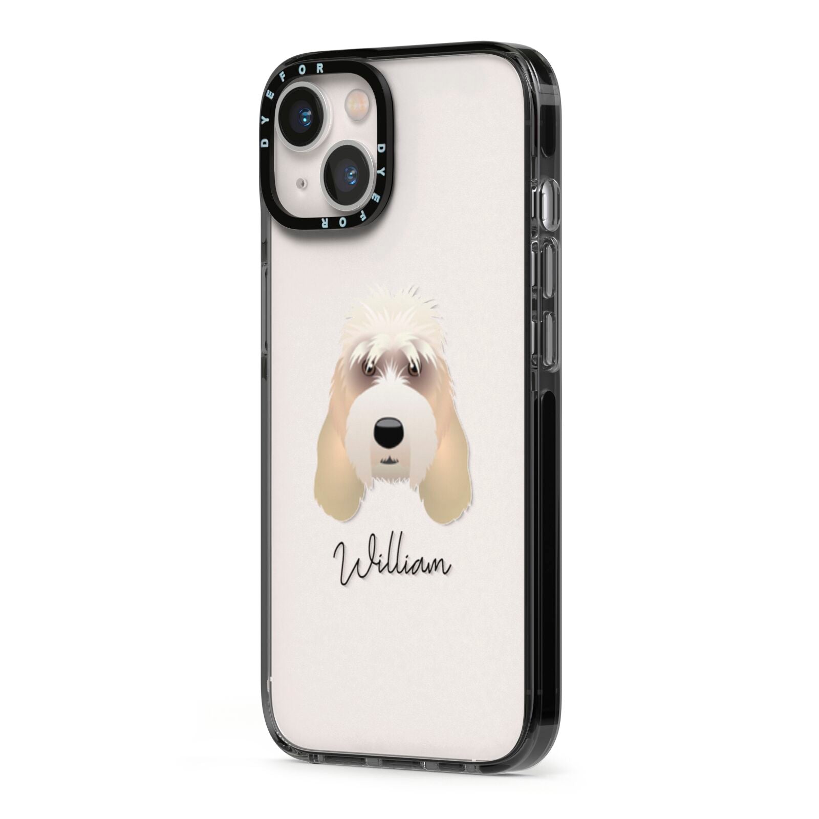 Grand Basset Griffon Vendeen Personalised iPhone 13 Black Impact Case Side Angle on Silver phone