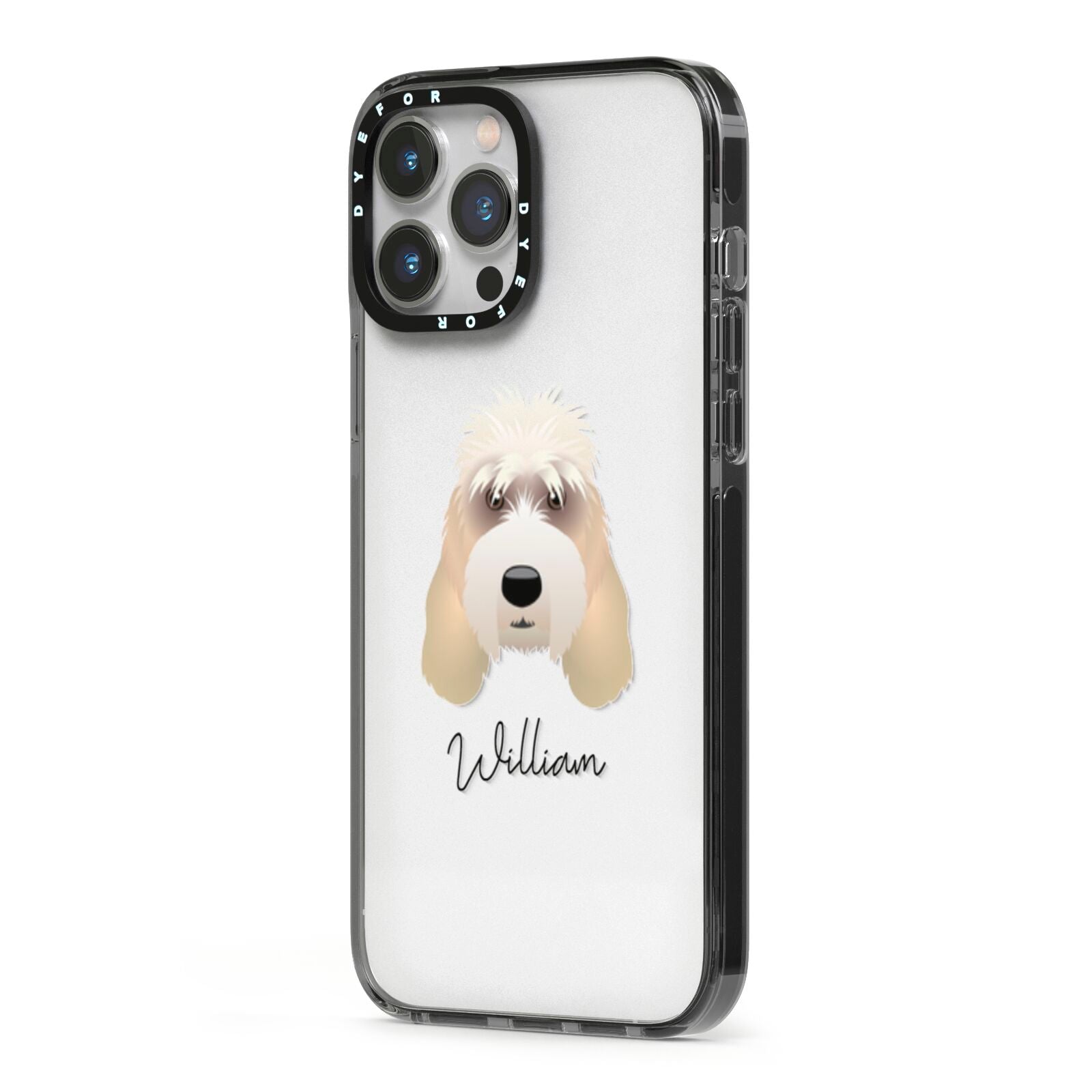 Grand Basset Griffon Vendeen Personalised iPhone 13 Pro Max Black Impact Case Side Angle on Silver phone