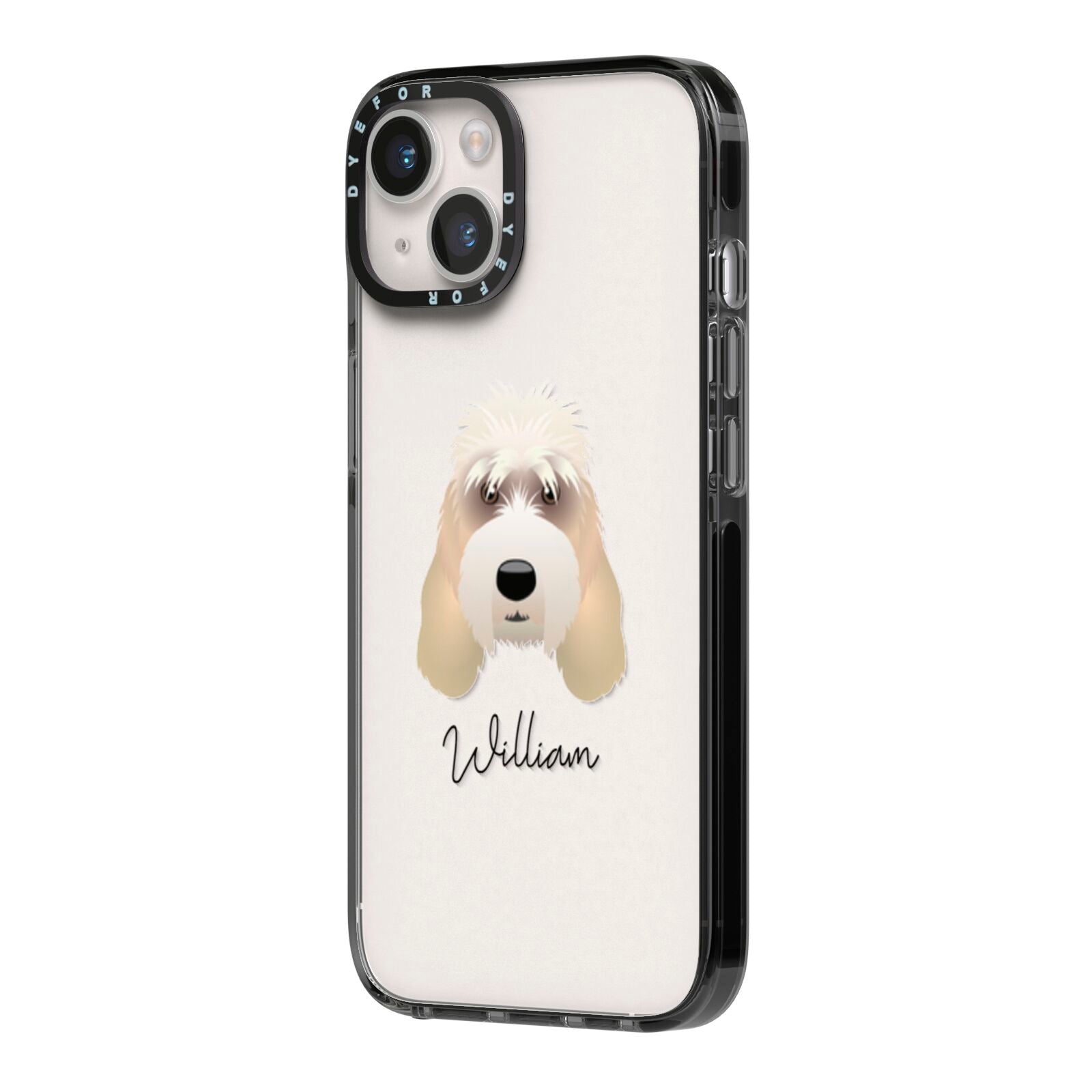 Grand Basset Griffon Vendeen Personalised iPhone 14 Black Impact Case Side Angle on Silver phone