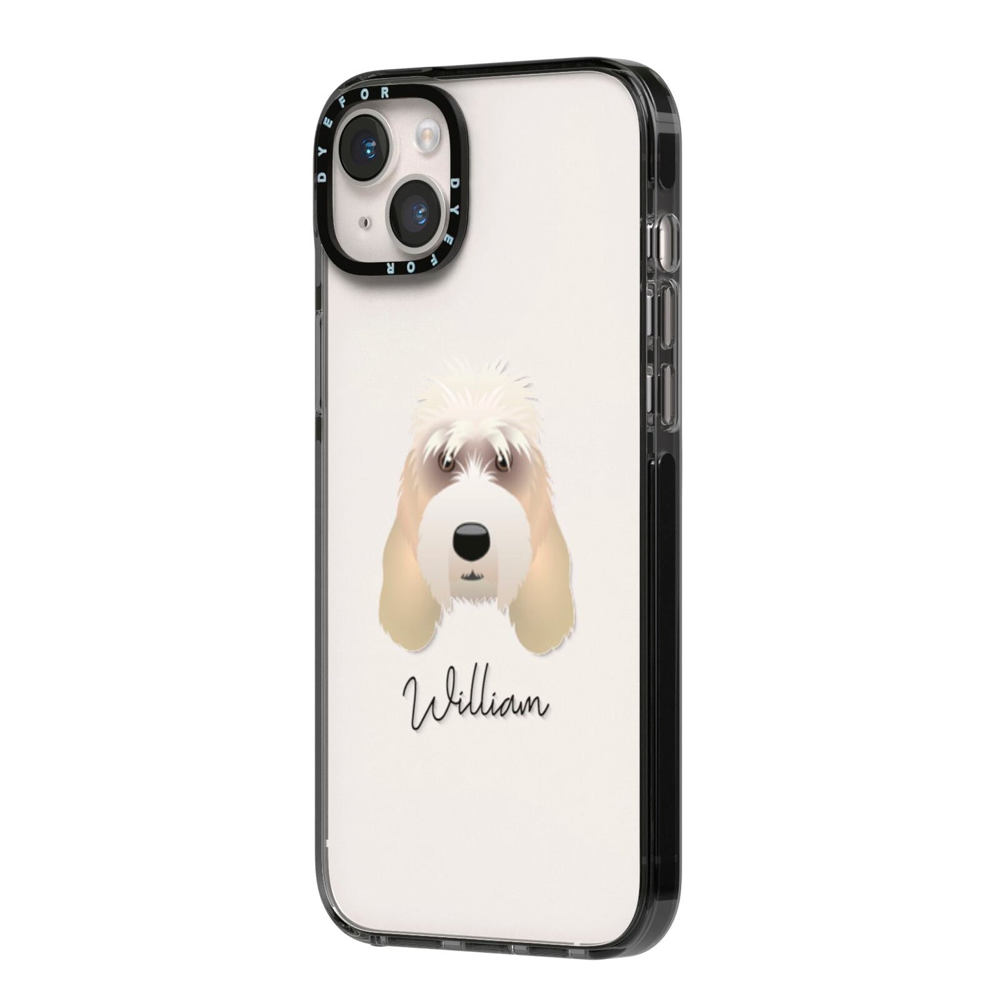 Grand Basset Griffon Vendeen Personalised iPhone 14 Plus Black Impact Case Side Angle on Silver phone