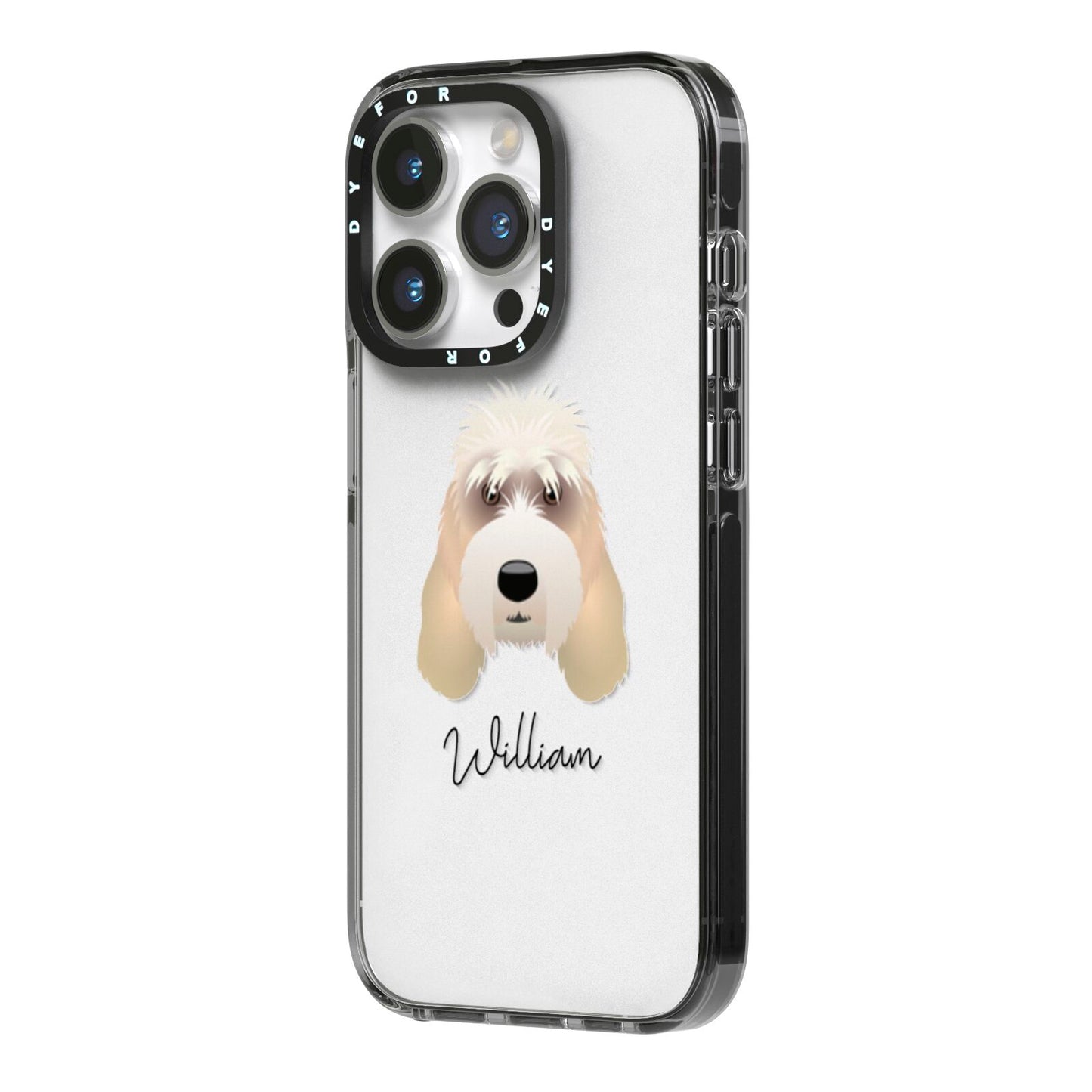 Grand Basset Griffon Vendeen Personalised iPhone 14 Pro Black Impact Case Side Angle on Silver phone