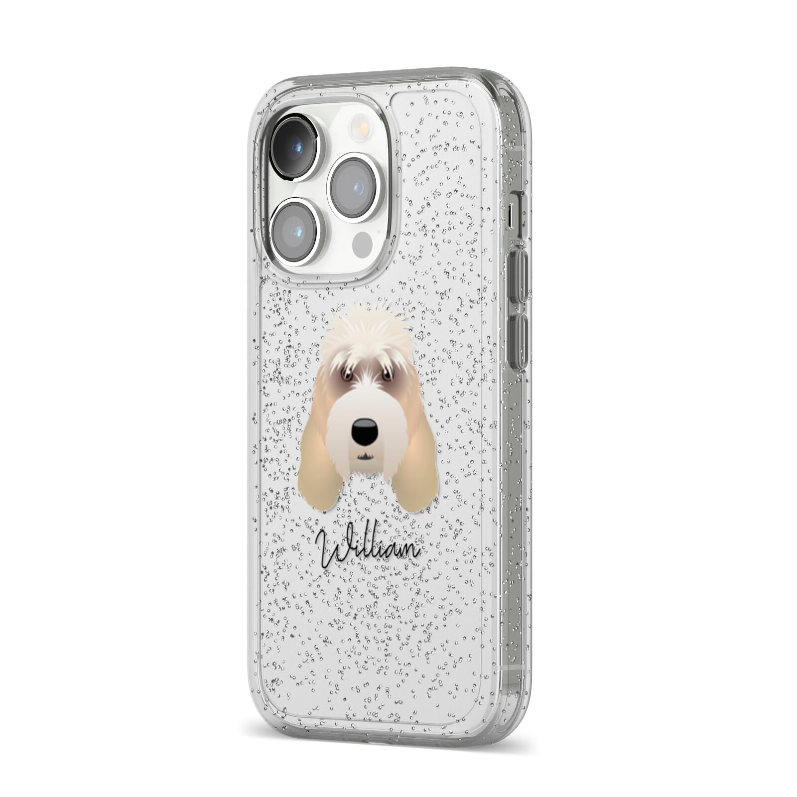 Grand Basset Griffon Vendeen Personalised iPhone 14 Pro Glitter Tough Case Silver Angled Image