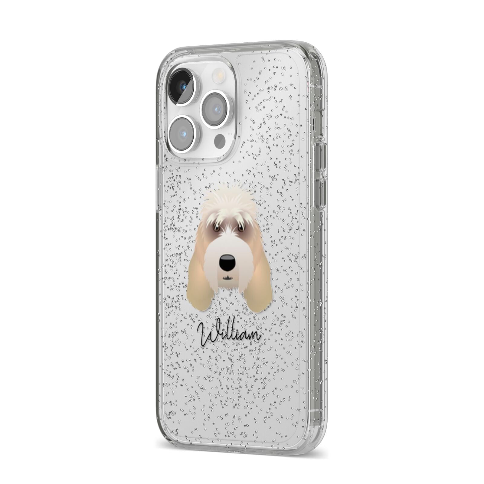 Grand Basset Griffon Vendeen Personalised iPhone 14 Pro Max Glitter Tough Case Silver Angled Image