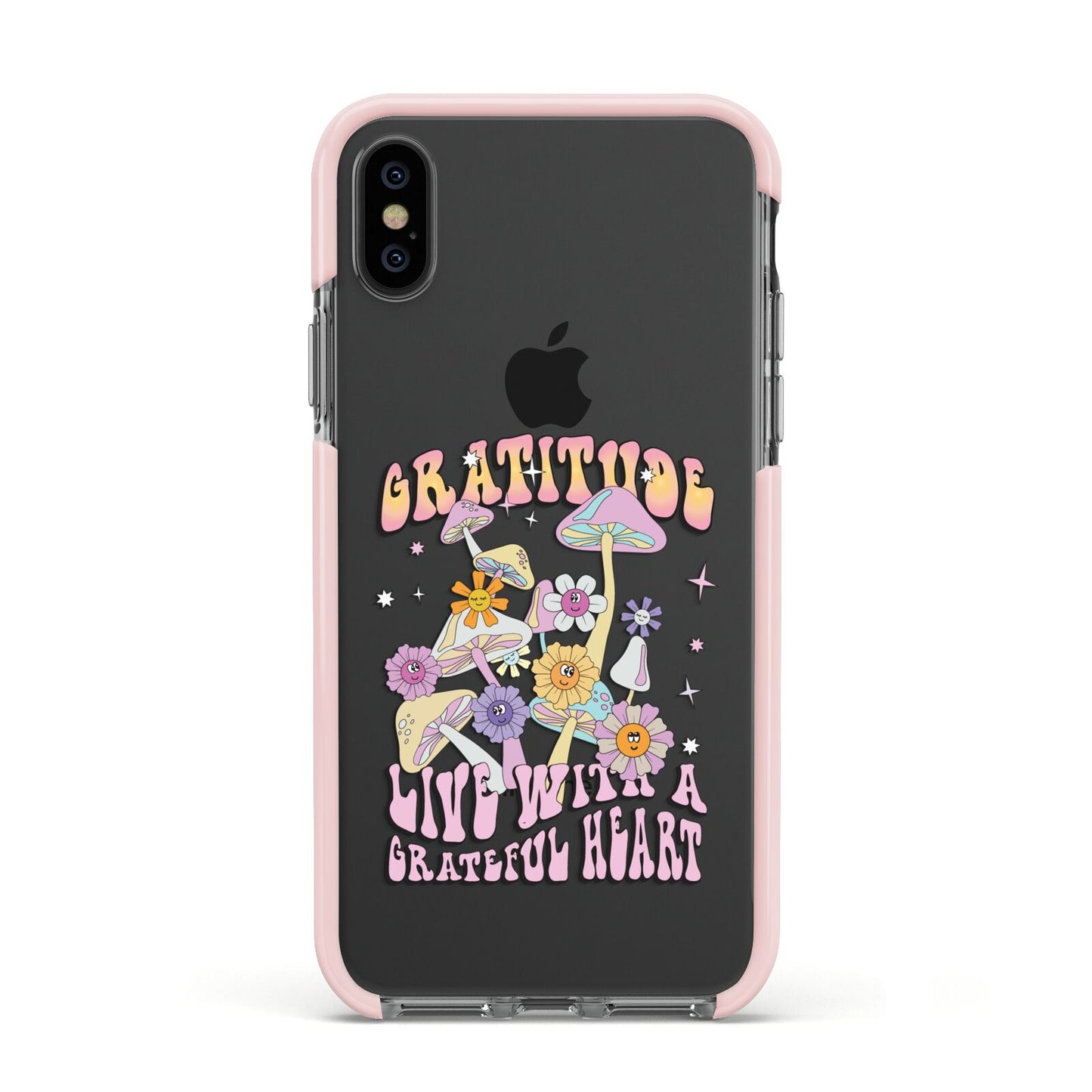 Grattitude Apple iPhone Xs Impact Case Pink Edge on Black Phone