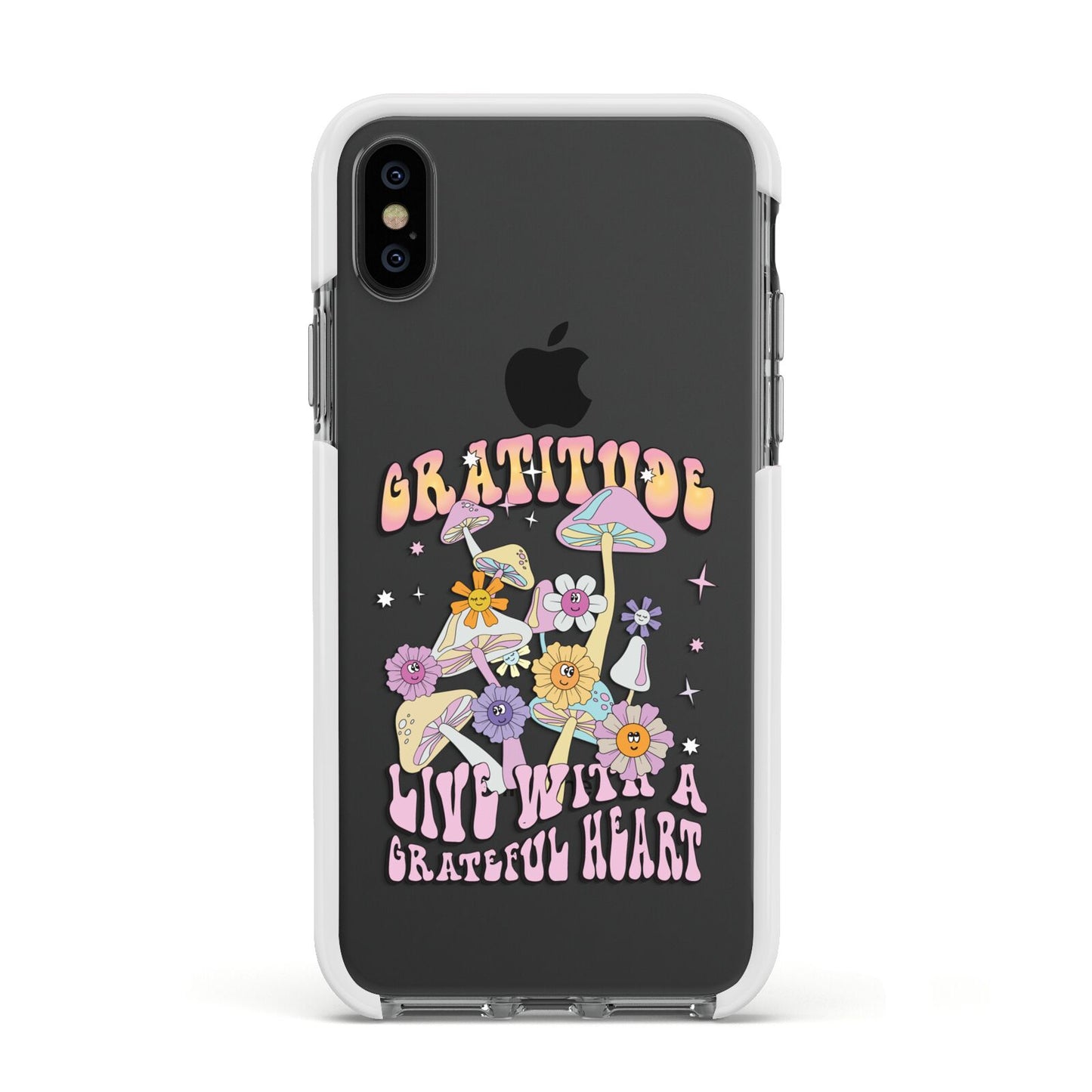 Grattitude Apple iPhone Xs Impact Case White Edge on Black Phone