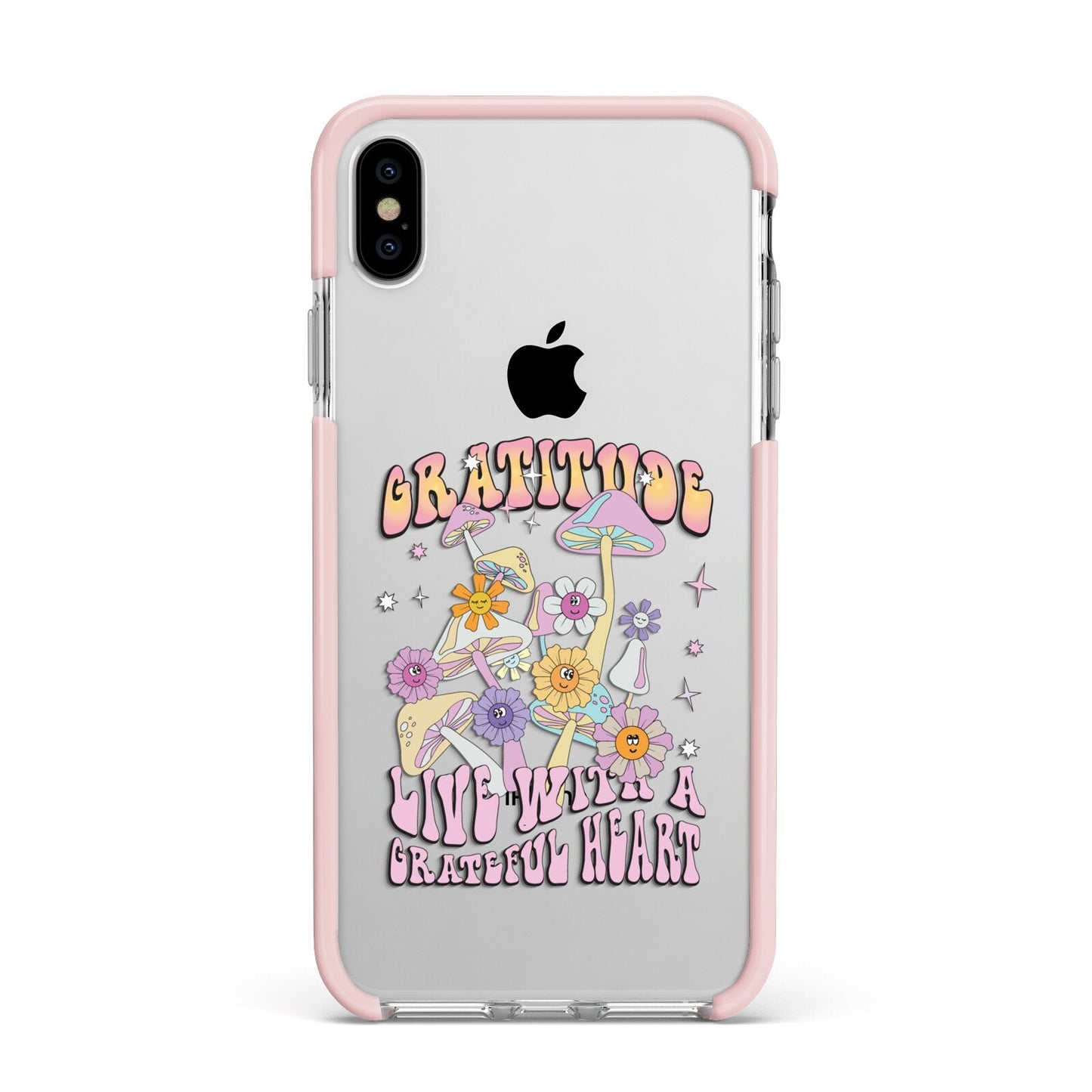 Grattitude Apple iPhone Xs Max Impact Case Pink Edge on Silver Phone