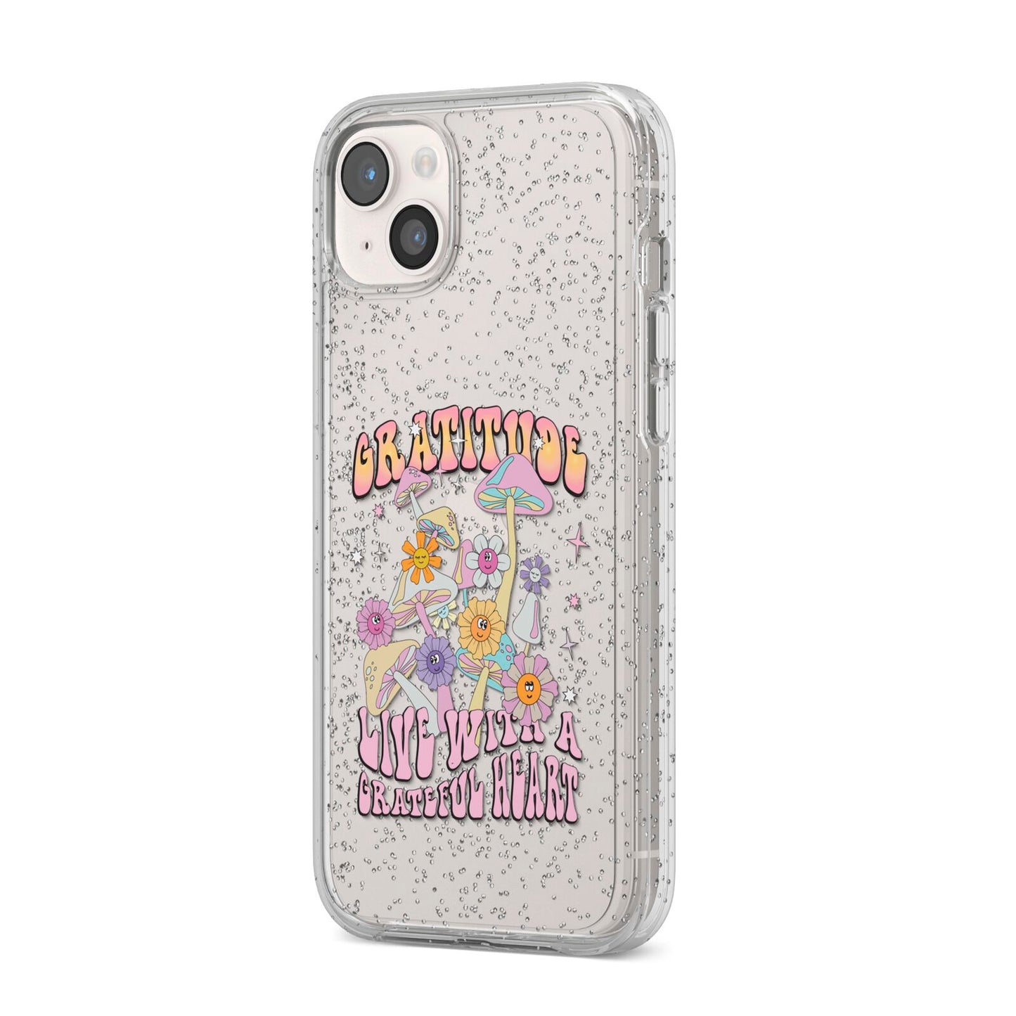 Grattitude iPhone 14 Plus Glitter Tough Case Starlight Angled Image