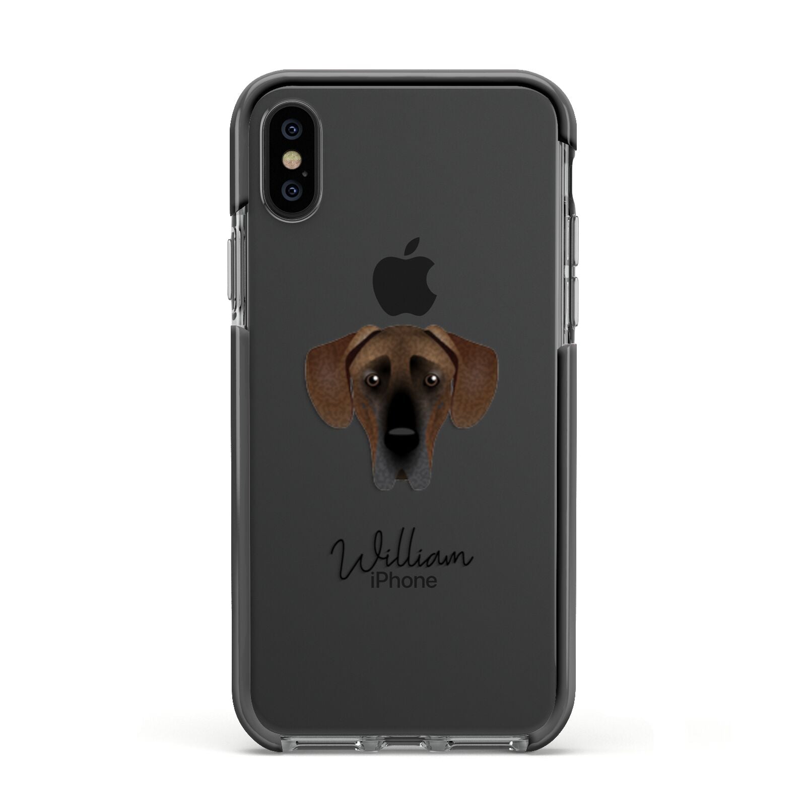 Great Dane Personalised Apple iPhone Xs Impact Case Black Edge on Black Phone