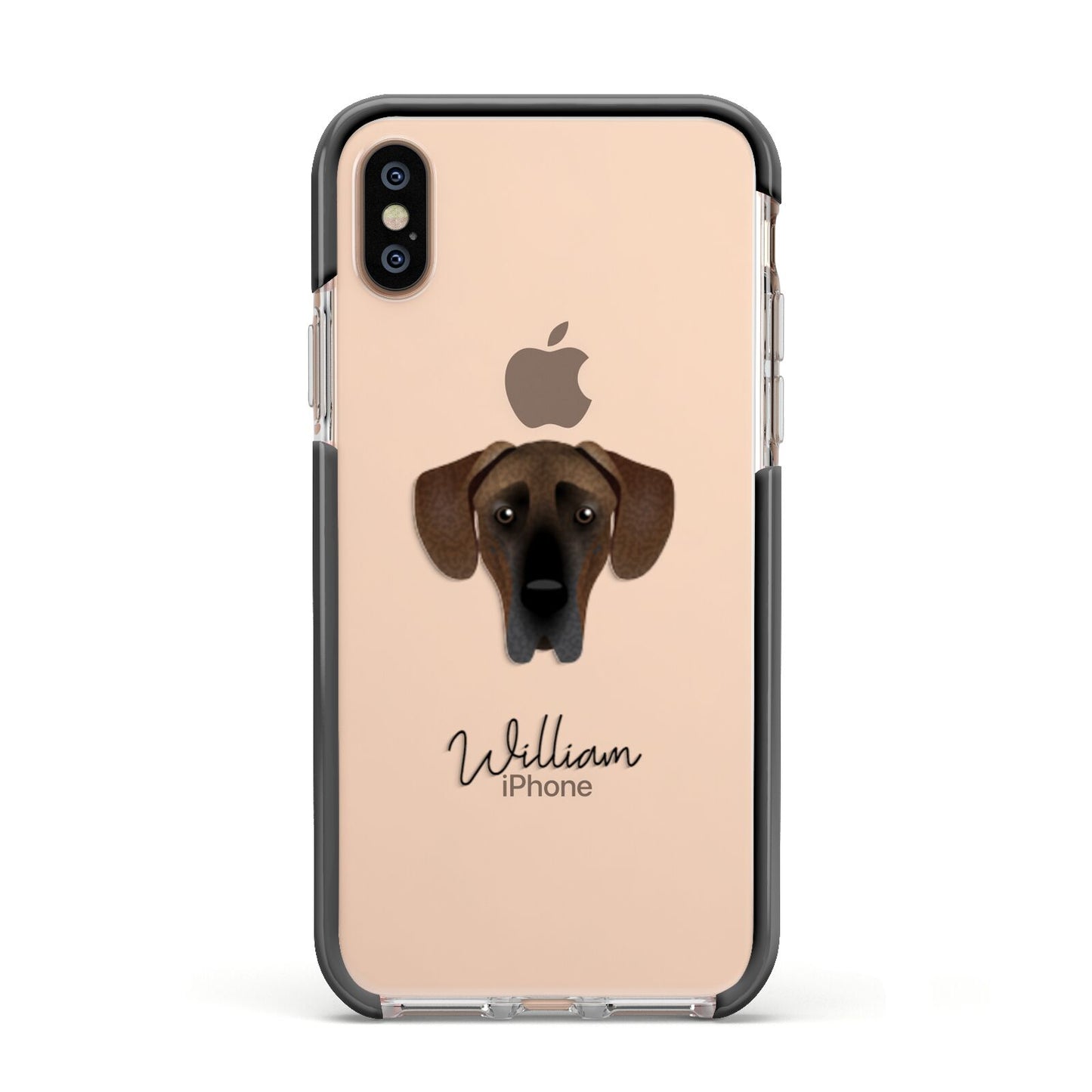 Great Dane Personalised Apple iPhone Xs Impact Case Black Edge on Gold Phone