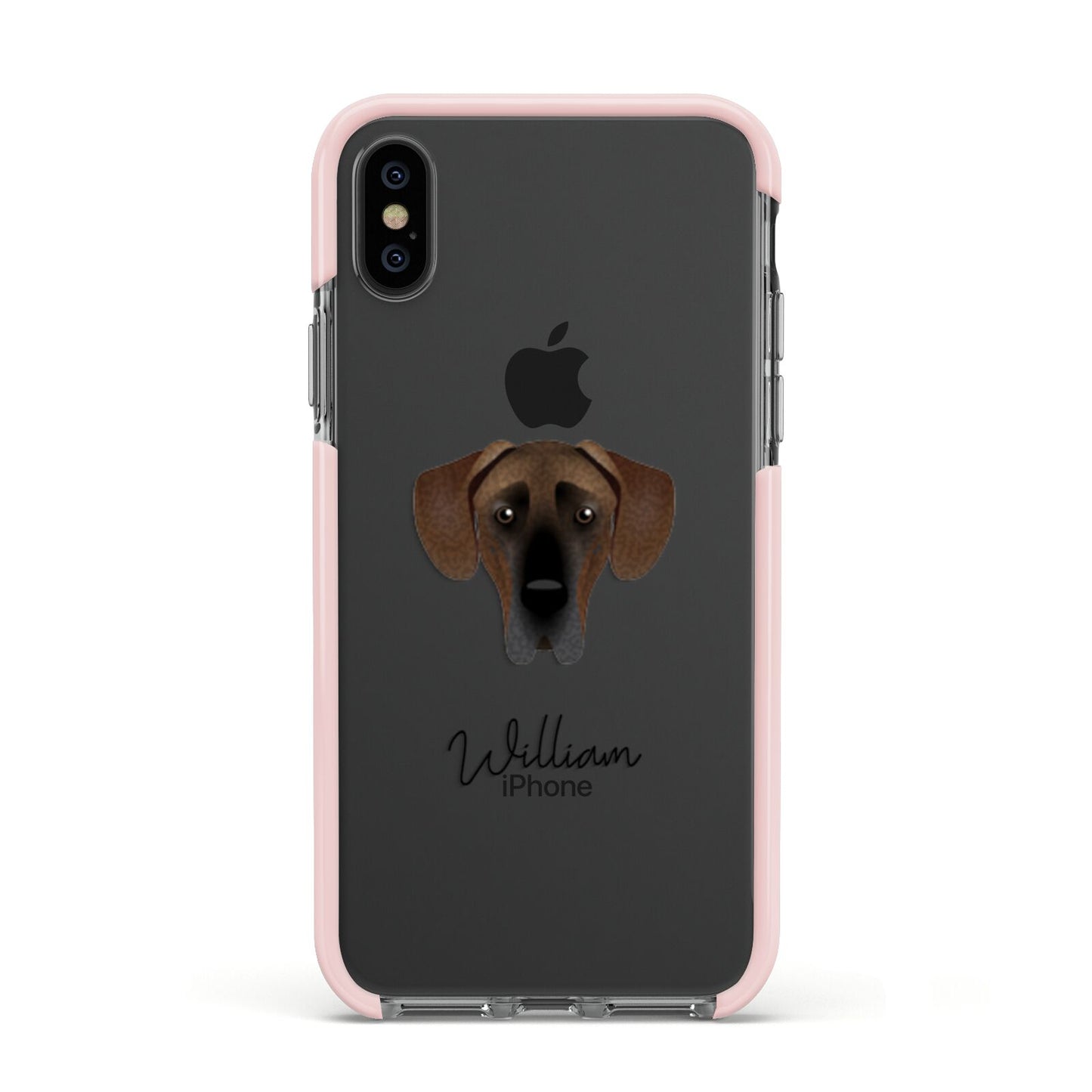 Great Dane Personalised Apple iPhone Xs Impact Case Pink Edge on Black Phone