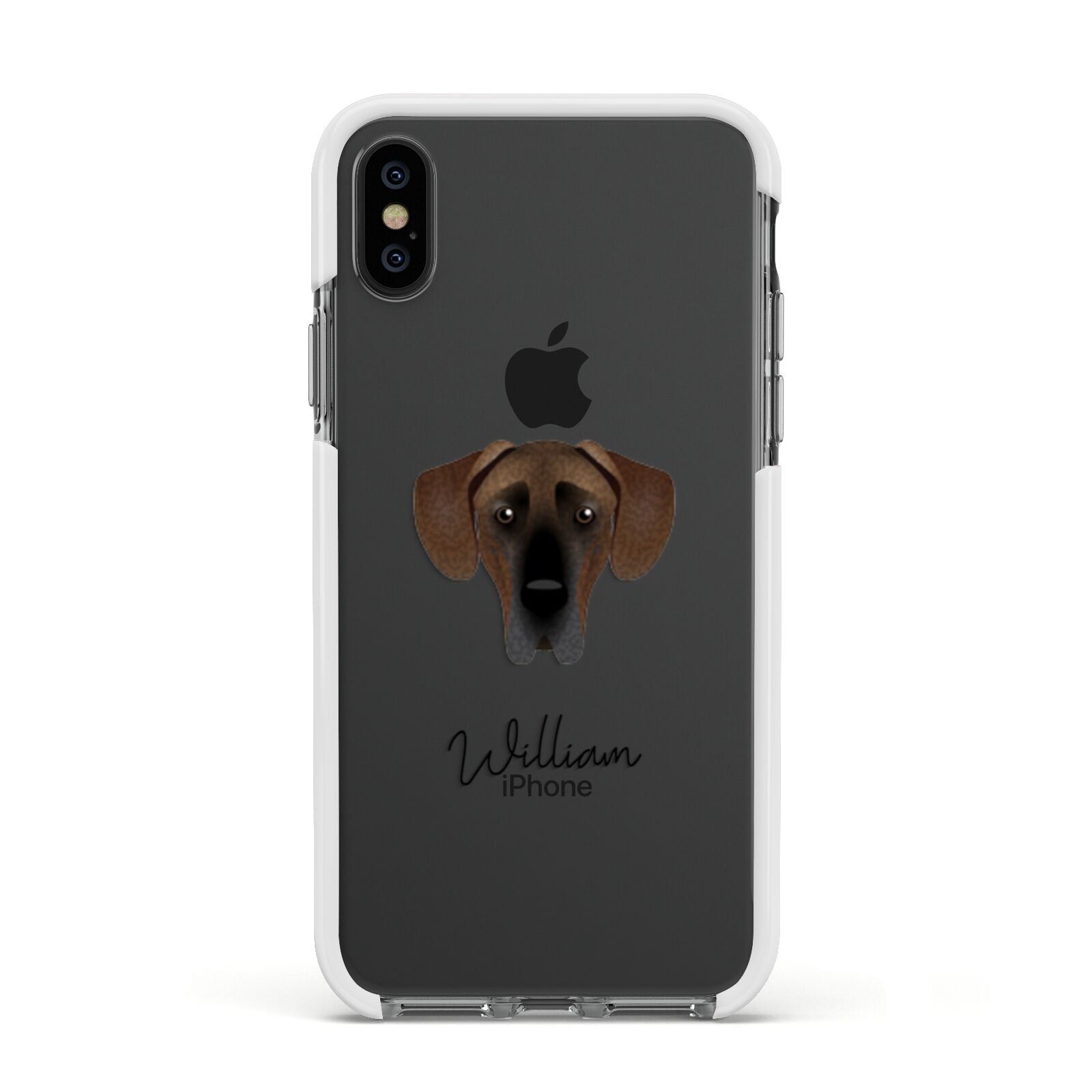 Great Dane Personalised Apple iPhone Xs Impact Case White Edge on Black Phone