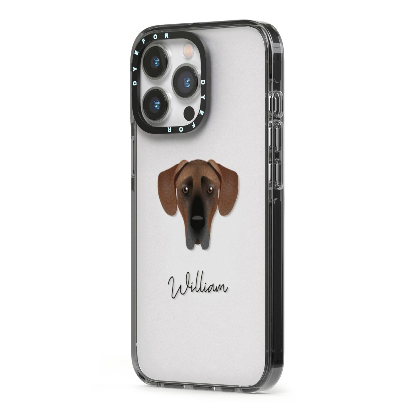 Great Dane Personalised iPhone 13 Pro Black Impact Case Side Angle on Silver phone