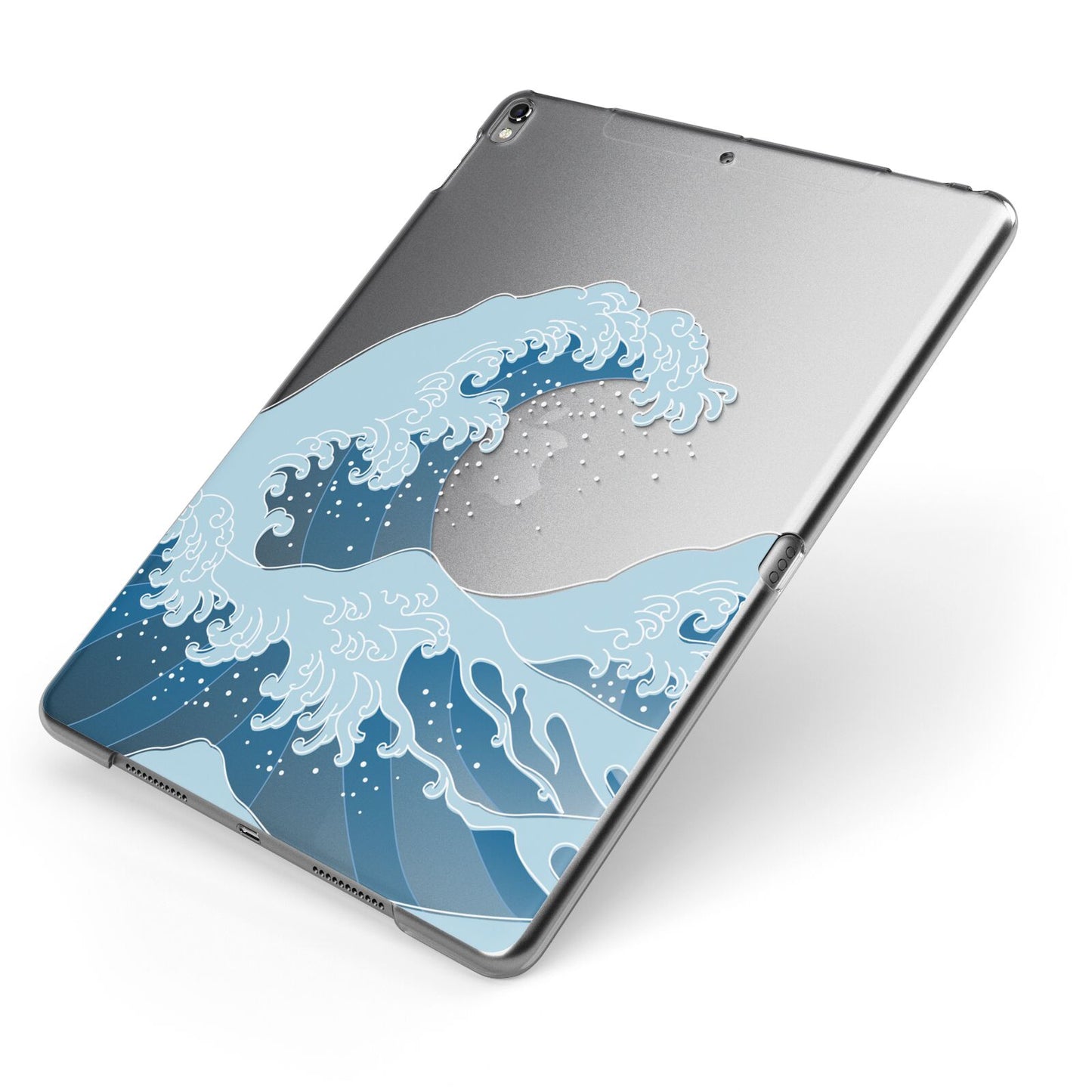 Great Wave Illustration Apple iPad Case on Grey iPad Side View