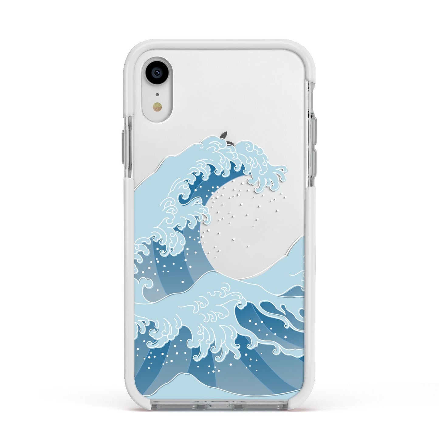 Great Wave Illustration Apple iPhone XR Impact Case White Edge on Silver Phone