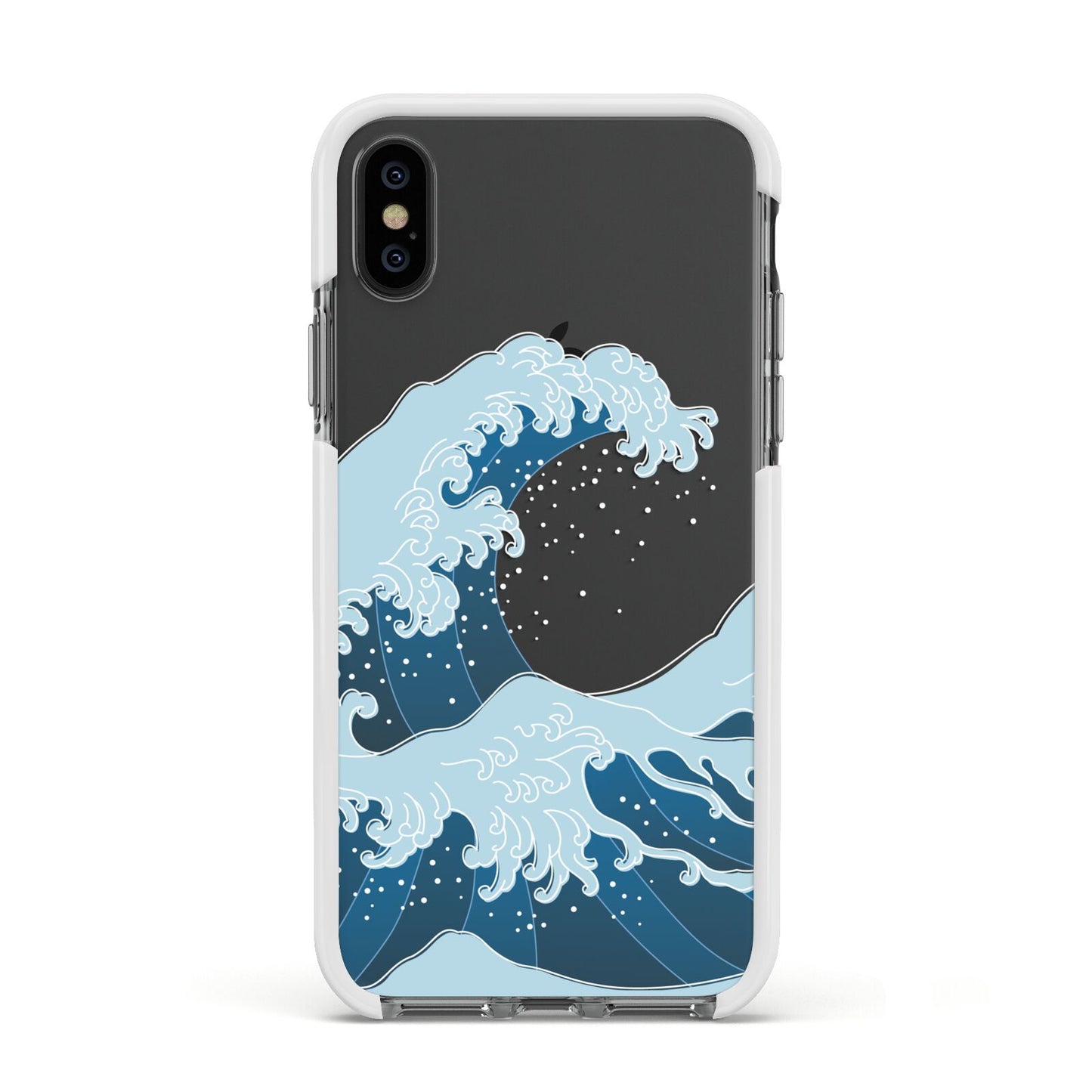 Great Wave Illustration Apple iPhone Xs Impact Case White Edge on Black Phone