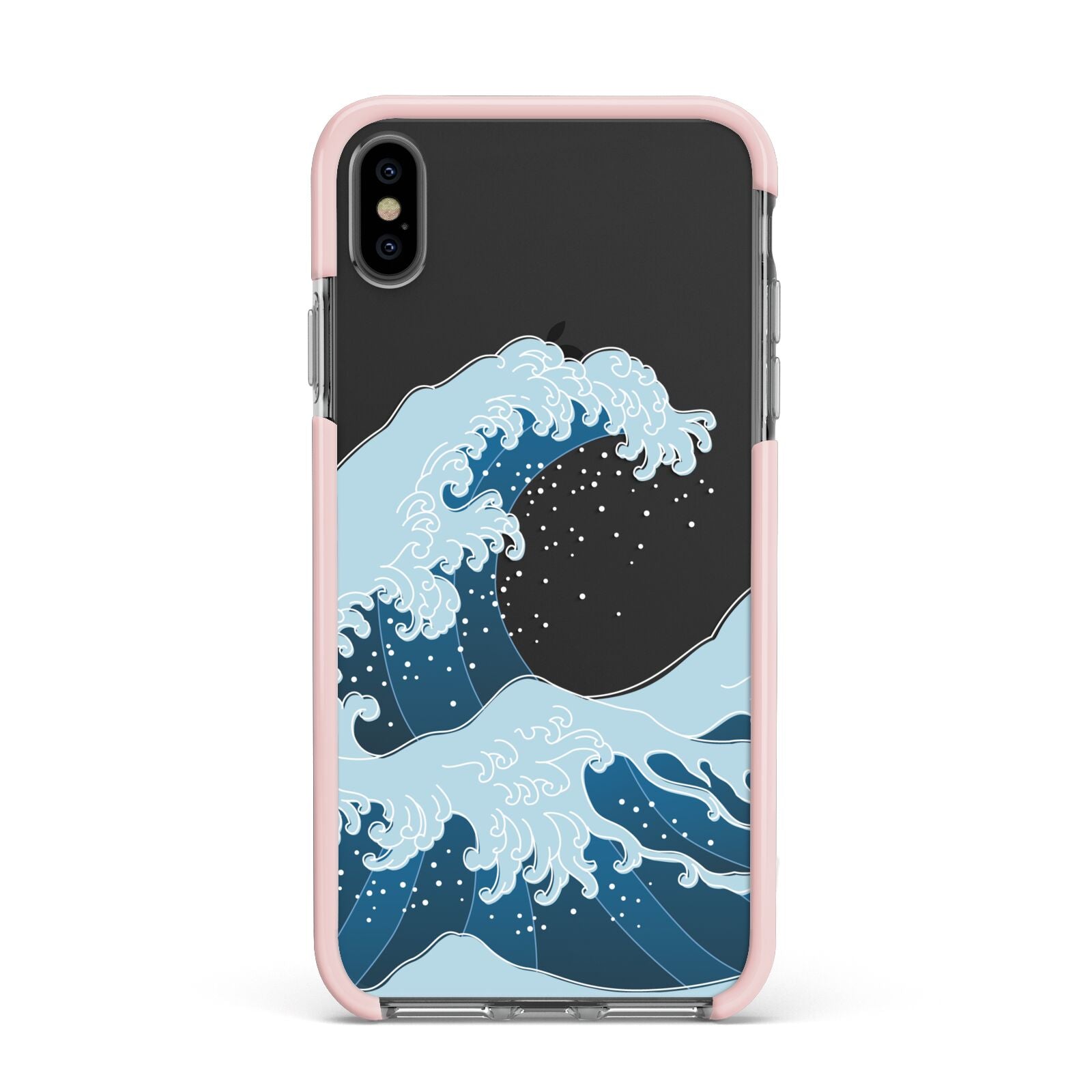 Great Wave Illustration Apple iPhone Xs Max Impact Case Pink Edge on Black Phone
