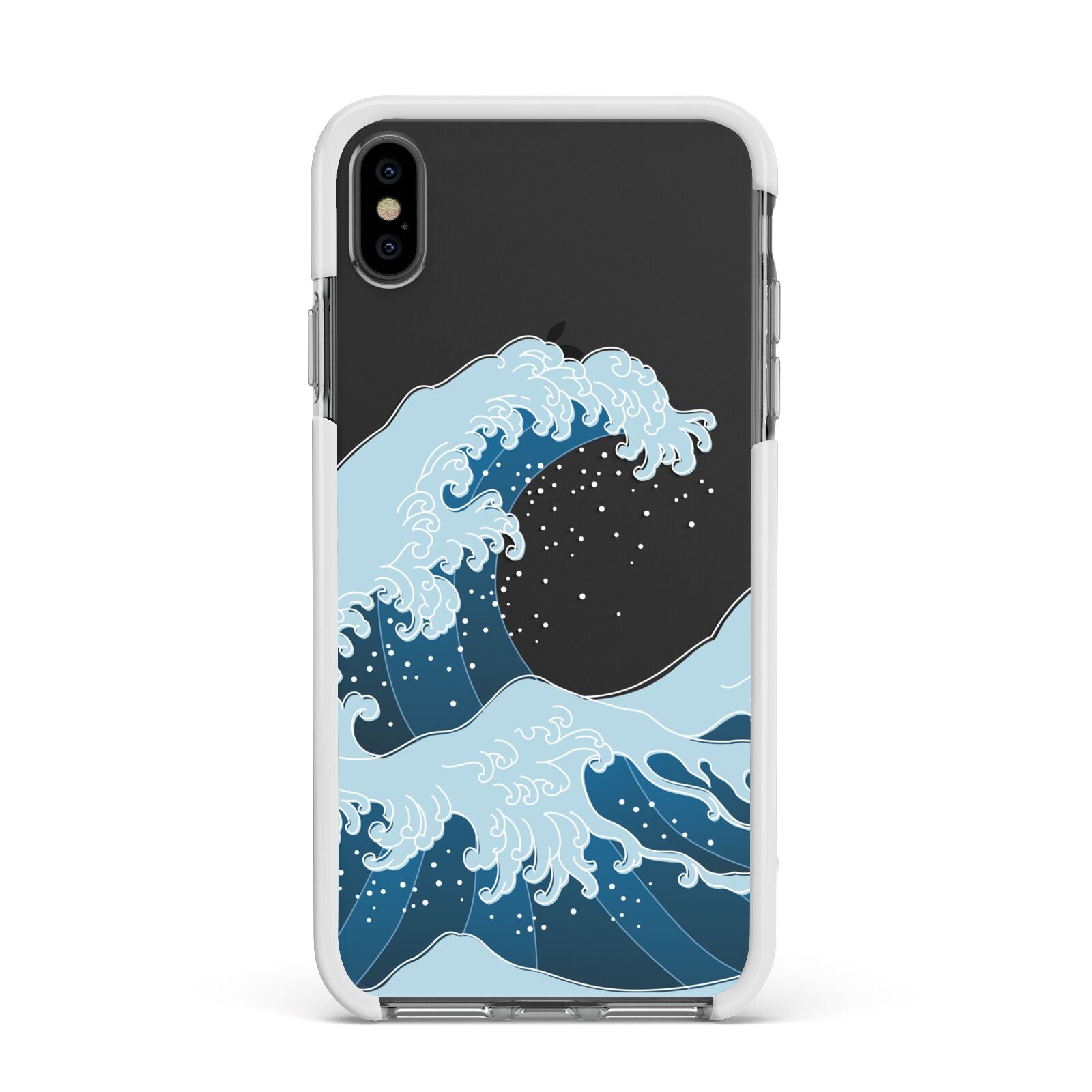 Great Wave Illustration Apple iPhone Xs Max Impact Case White Edge on Black Phone