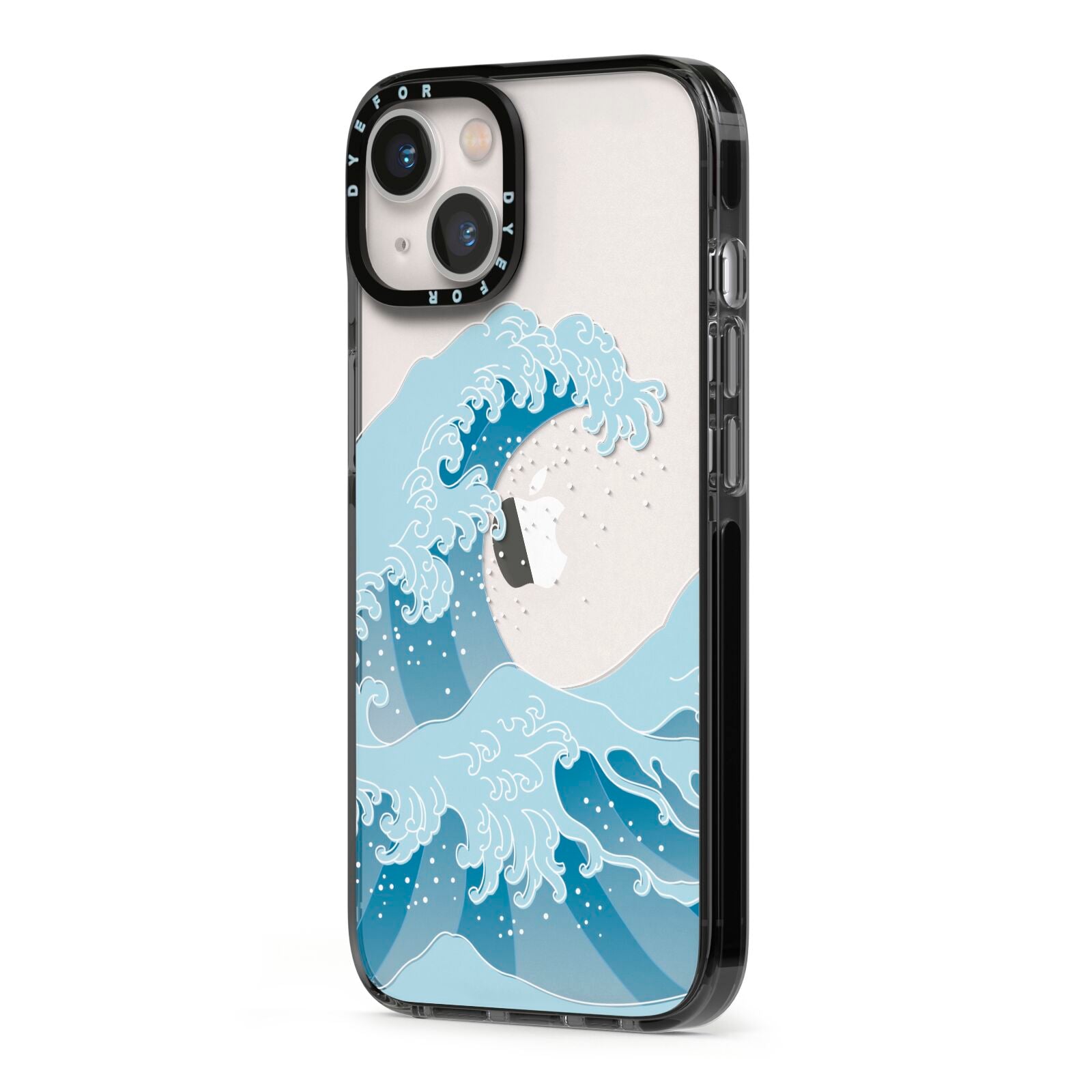 Great Wave Illustration iPhone 13 Black Impact Case Side Angle on Silver phone