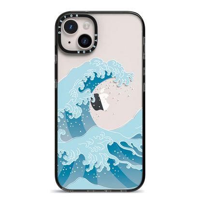 Great Wave Illustration iPhone 14 Plus Black Impact Case on Silver phone