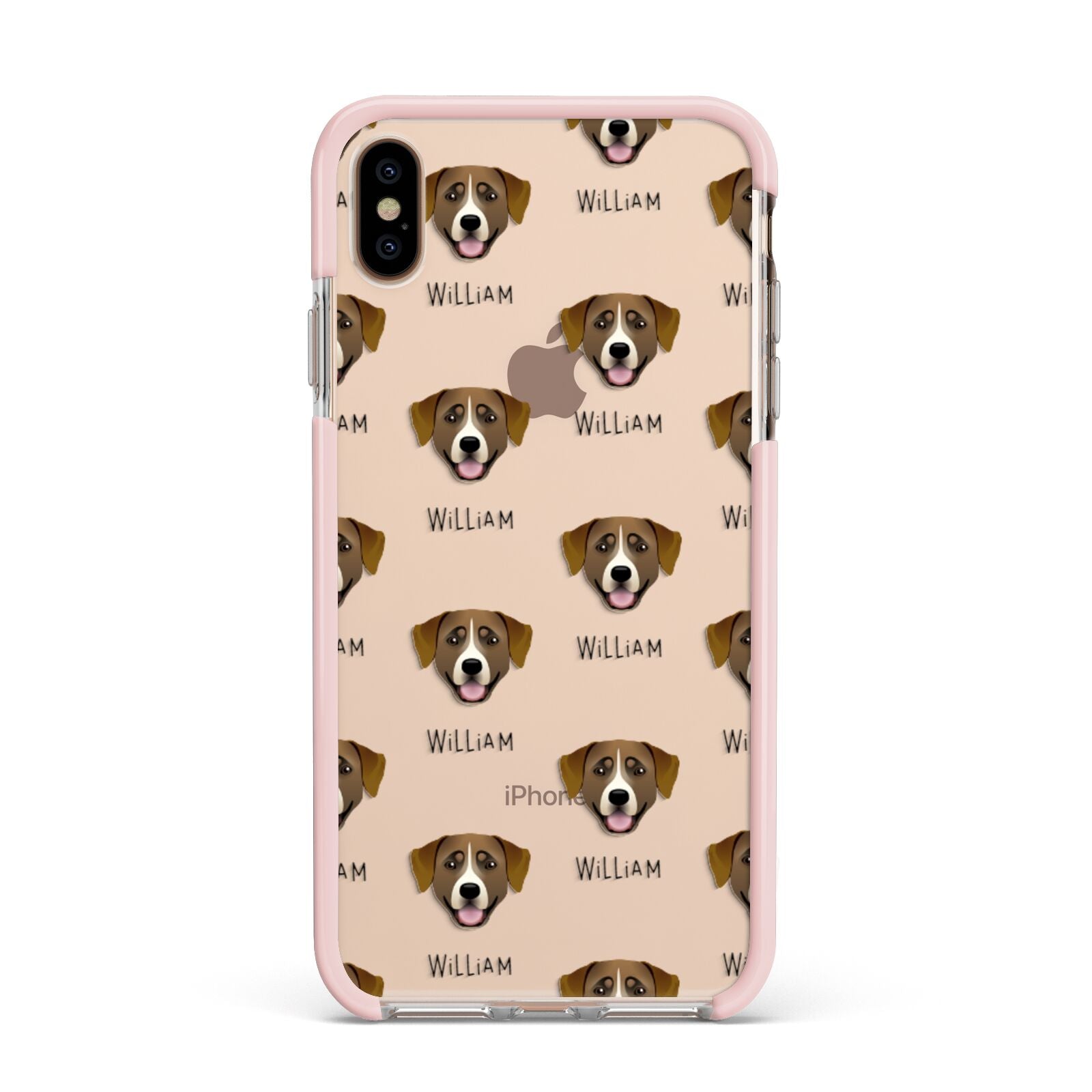 Greater Swiss Mountain Dog Icon with Name Apple iPhone Xs Max Impact Case Pink Edge on Gold Phone