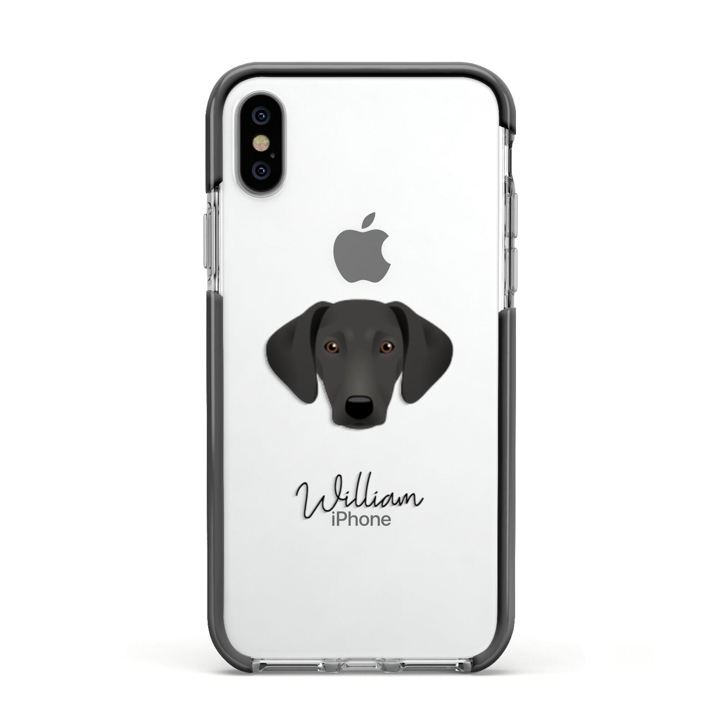 Greek Harehound Personalised Apple iPhone Xs Impact Case Black Edge on Silver Phone