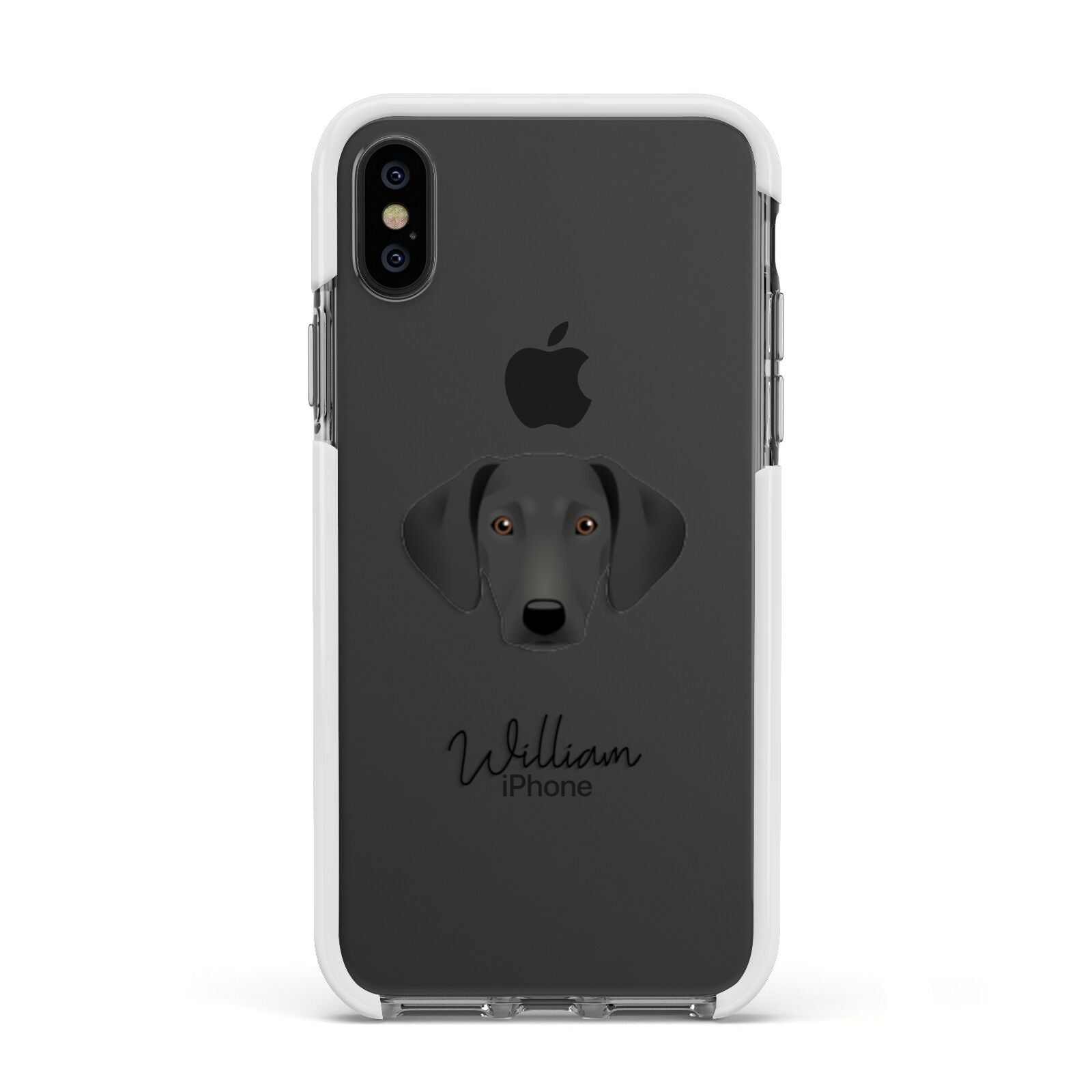 Greek Harehound Personalised Apple iPhone Xs Impact Case White Edge on Black Phone