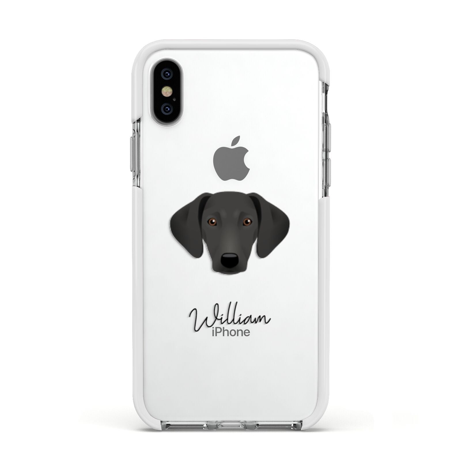 Greek Harehound Personalised Apple iPhone Xs Impact Case White Edge on Silver Phone