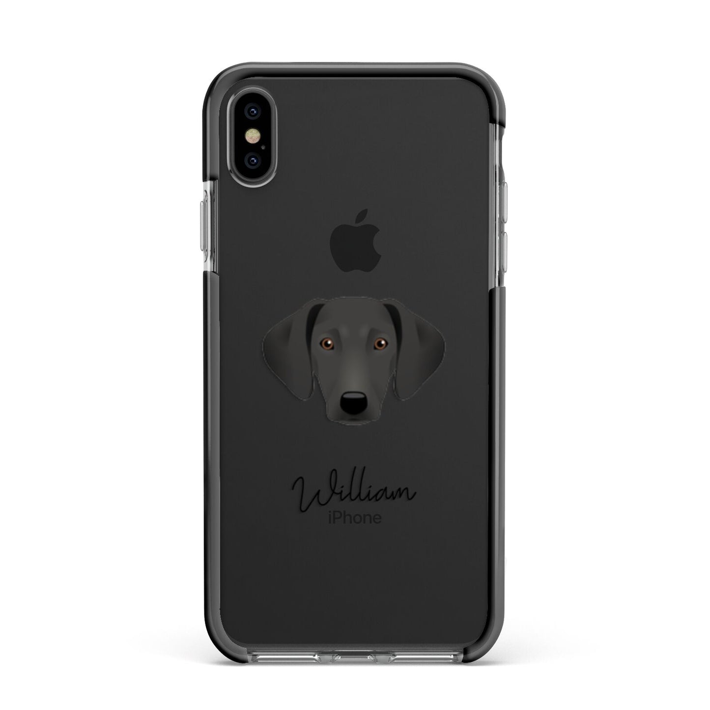 Greek Harehound Personalised Apple iPhone Xs Max Impact Case Black Edge on Black Phone