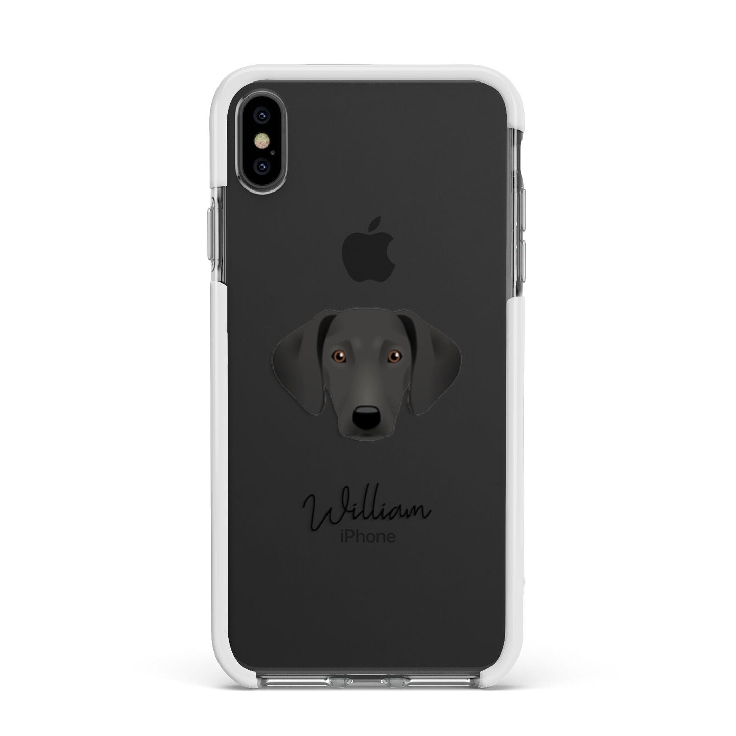 Greek Harehound Personalised Apple iPhone Xs Max Impact Case White Edge on Black Phone