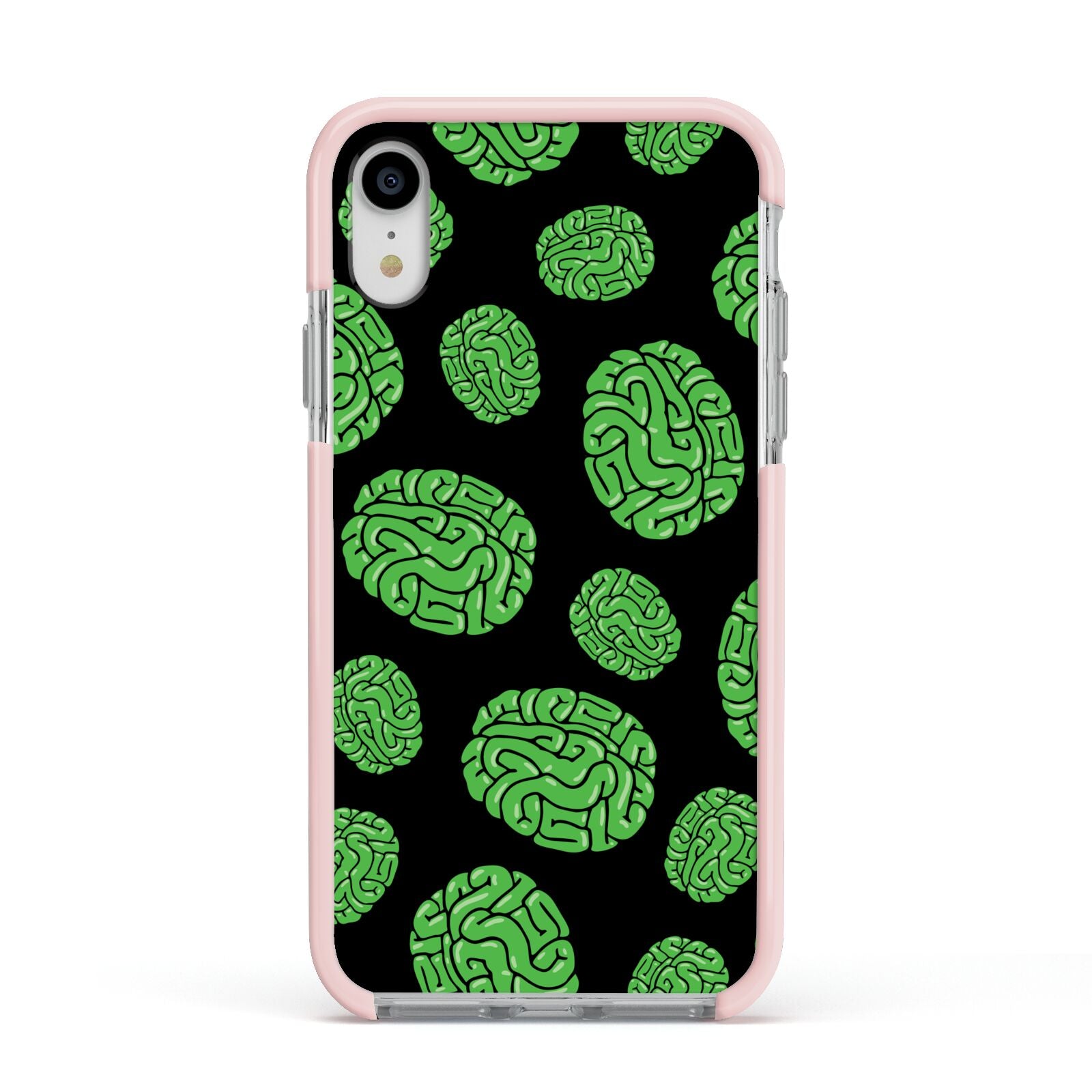 Green Brains Apple iPhone XR Impact Case Pink Edge on Silver Phone