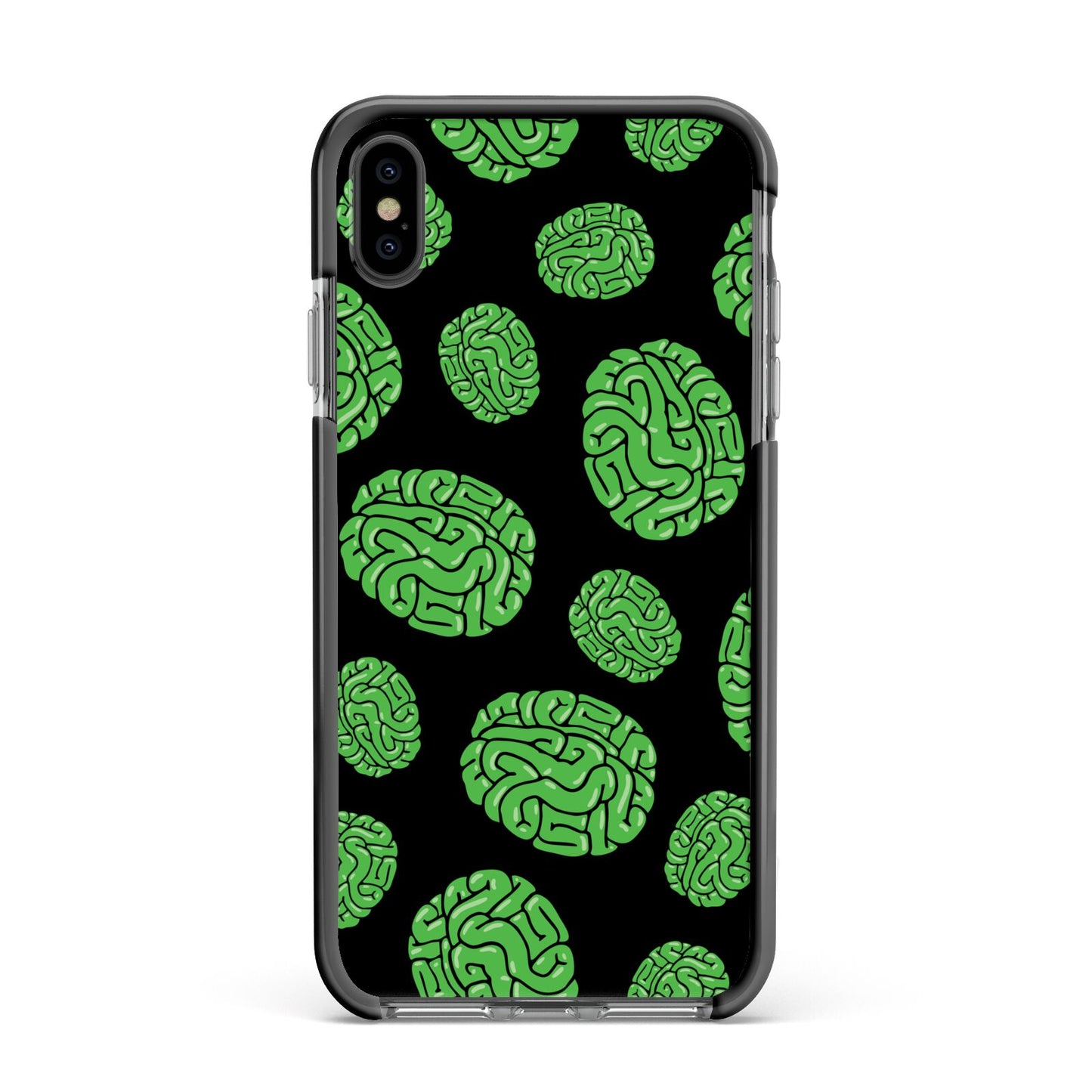 Green Brains Apple iPhone Xs Max Impact Case Black Edge on Black Phone