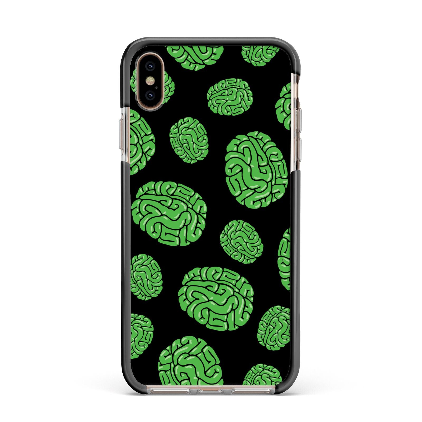 Green Brains Apple iPhone Xs Max Impact Case Black Edge on Gold Phone