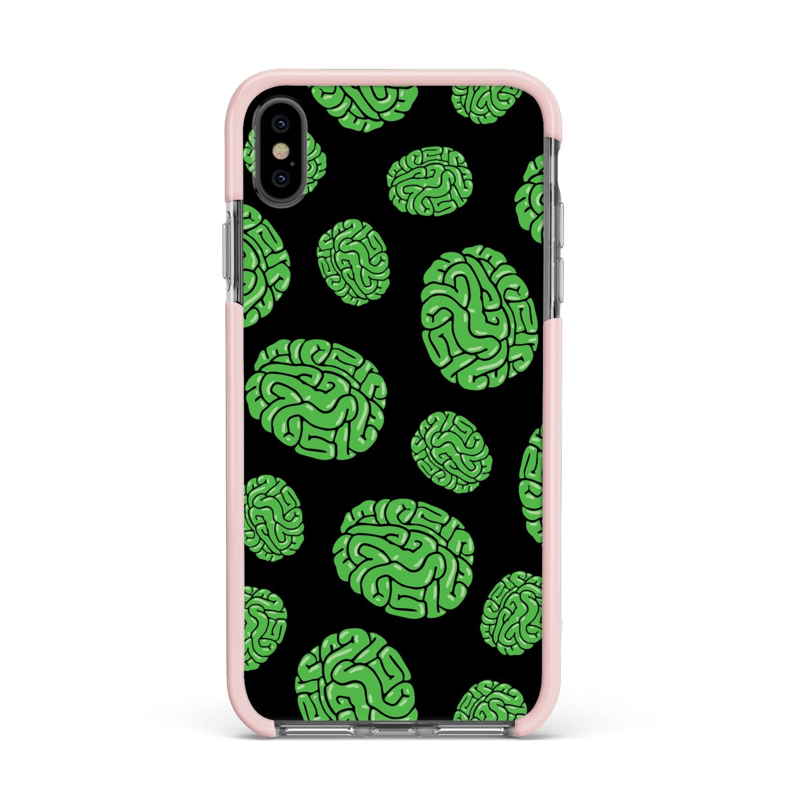 Green Brains Apple iPhone Xs Max Impact Case Pink Edge on Black Phone