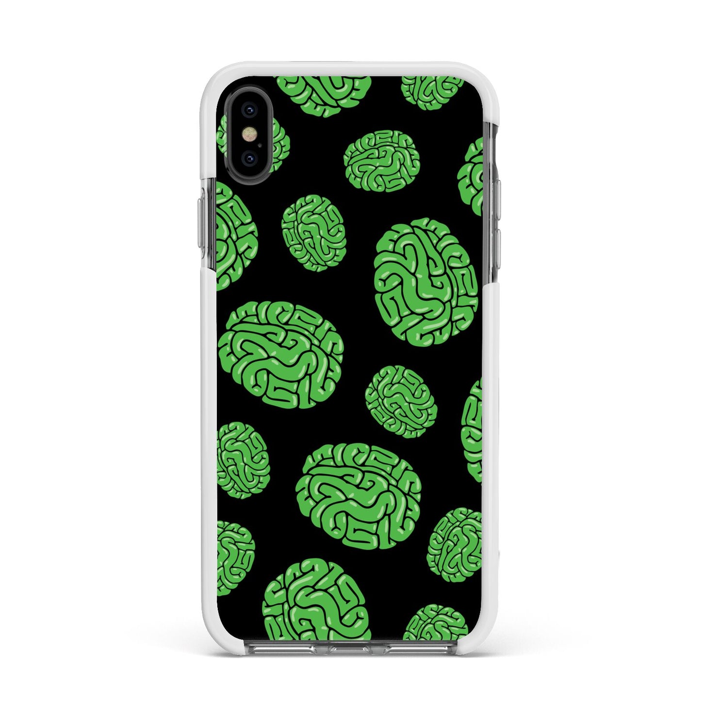 Green Brains Apple iPhone Xs Max Impact Case White Edge on Black Phone