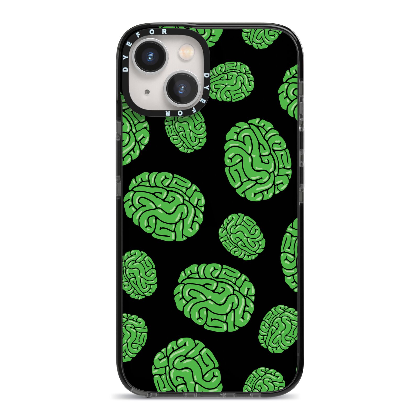 Green Brains iPhone 13 Black Impact Case on Silver phone