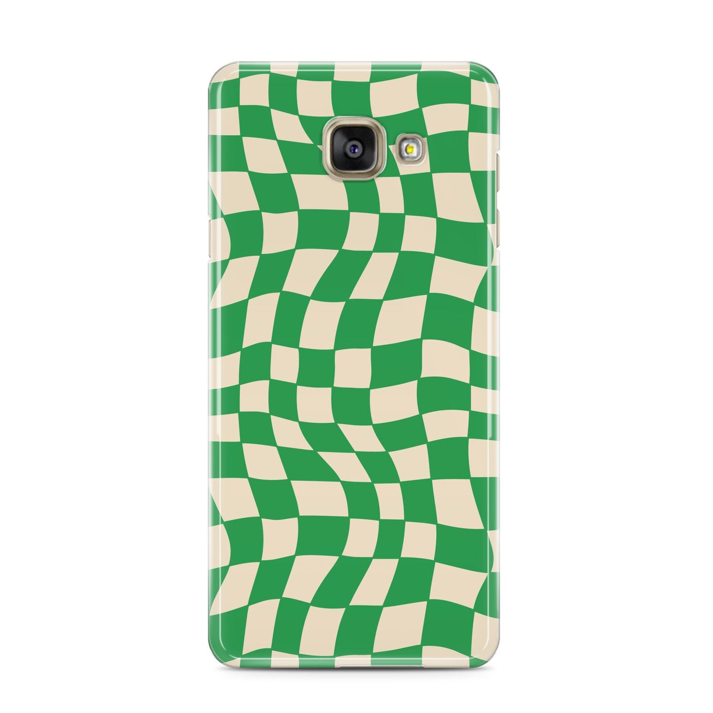 Green Check Samsung Galaxy A3 2016 Case on gold phone