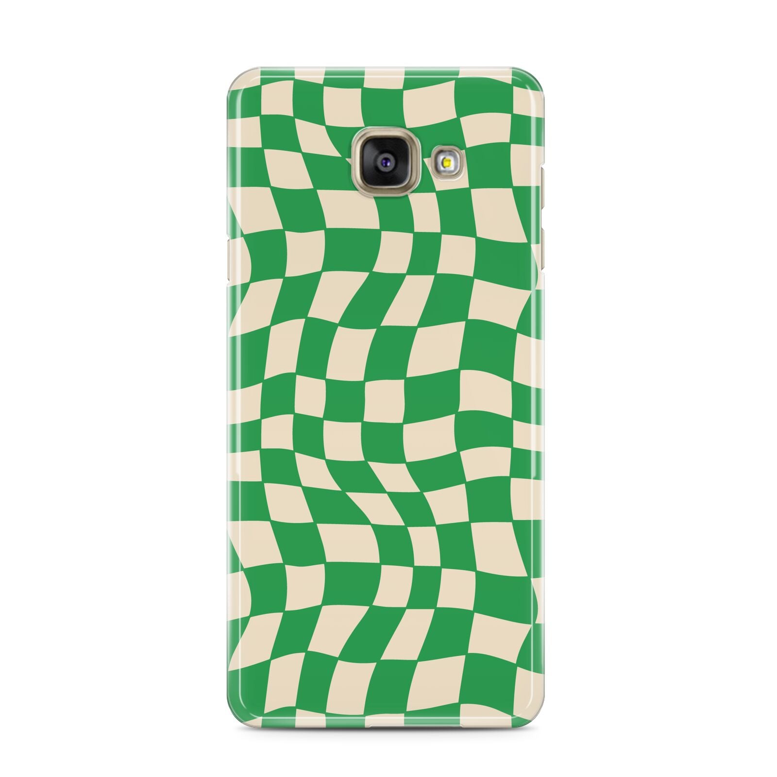 Green Check Samsung Galaxy A3 2016 Case on gold phone