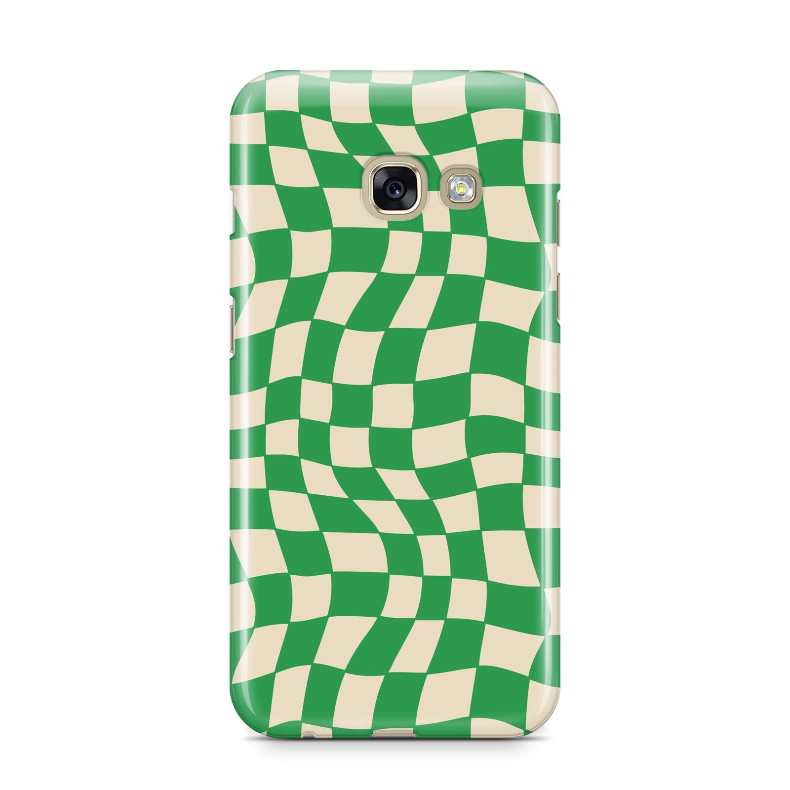 Green Check Samsung Galaxy A3 2017 Case on gold phone