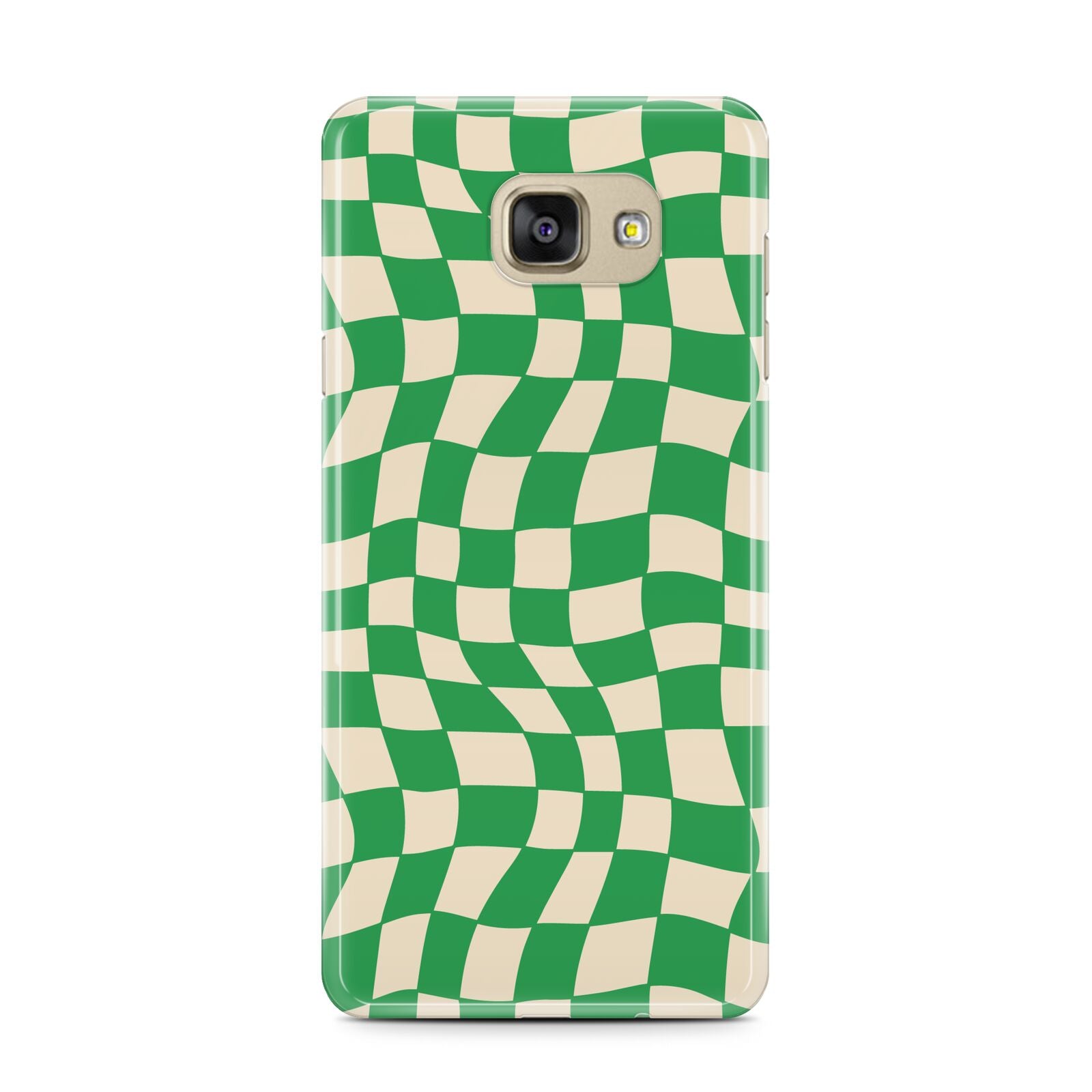 Green Check Samsung Galaxy A7 2016 Case on gold phone