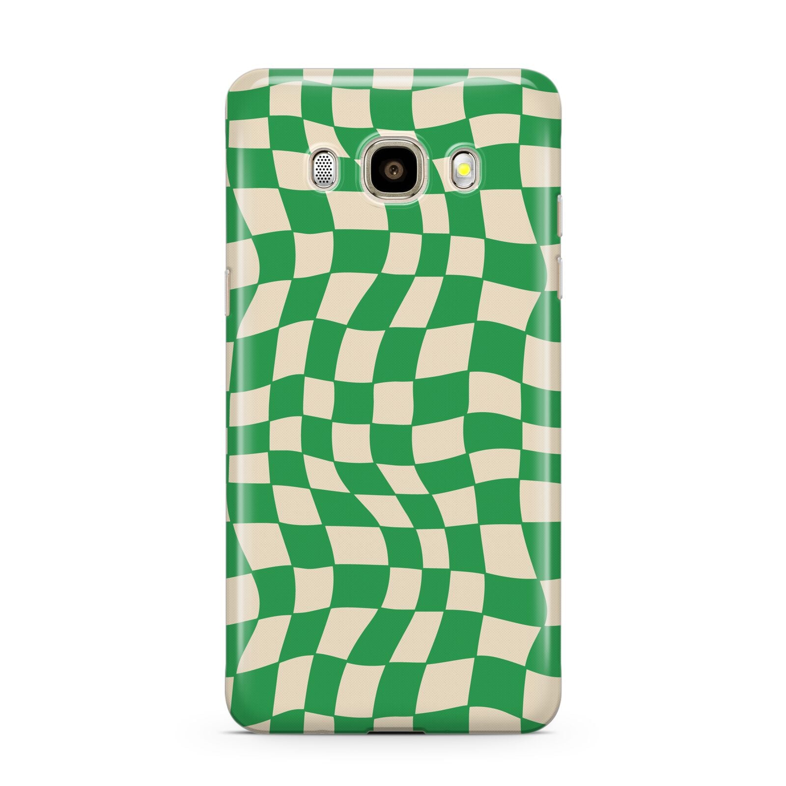 Green Check Samsung Galaxy J7 2016 Case on gold phone