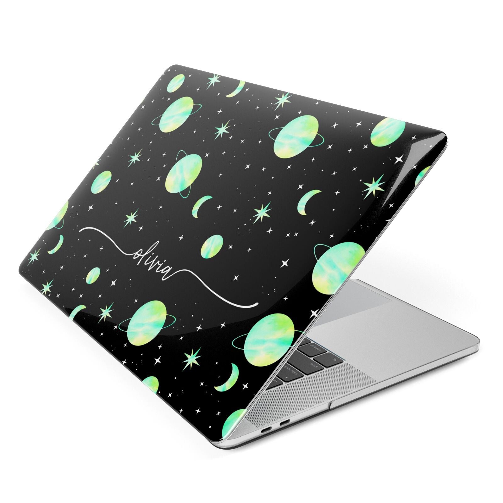 Green Galaxy Personalised Name Apple MacBook Case Side View