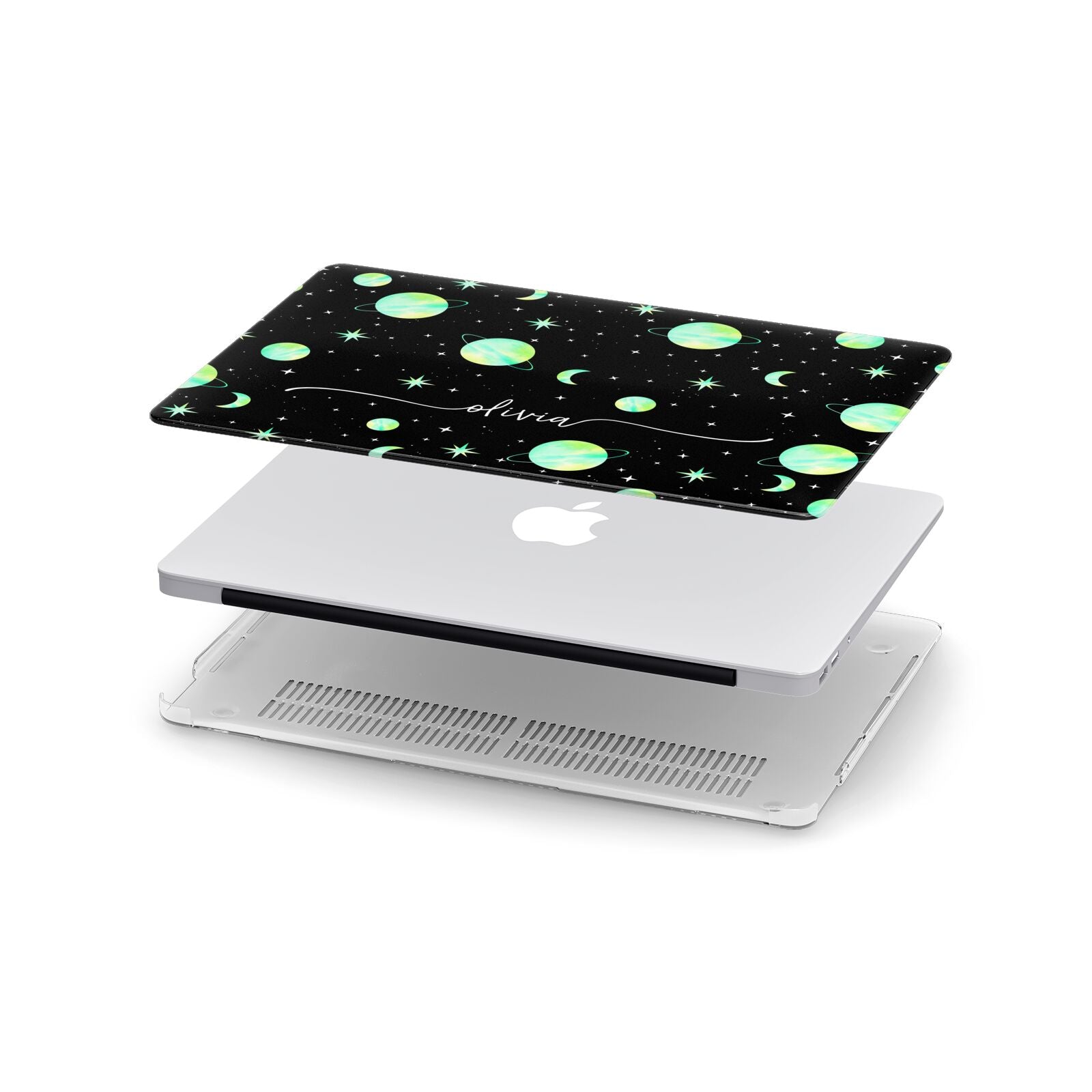 Green Galaxy Personalised Name Apple MacBook Case in Detail