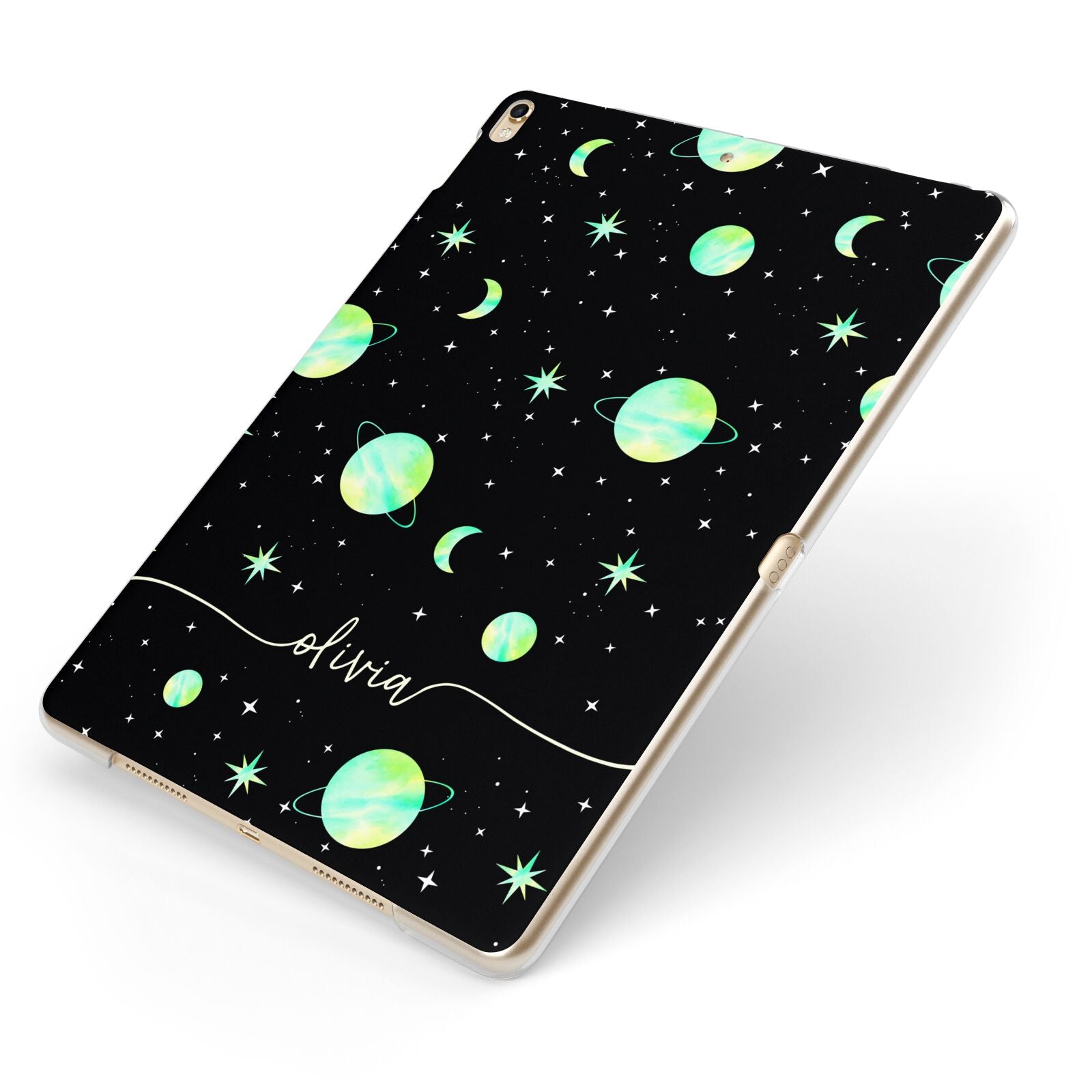 Green Galaxy Personalised Name Apple iPad Case on Gold iPad Side View