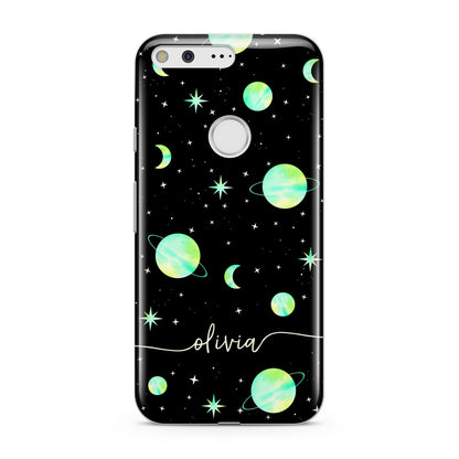 Green Galaxy Personalised Name Google Pixel Case