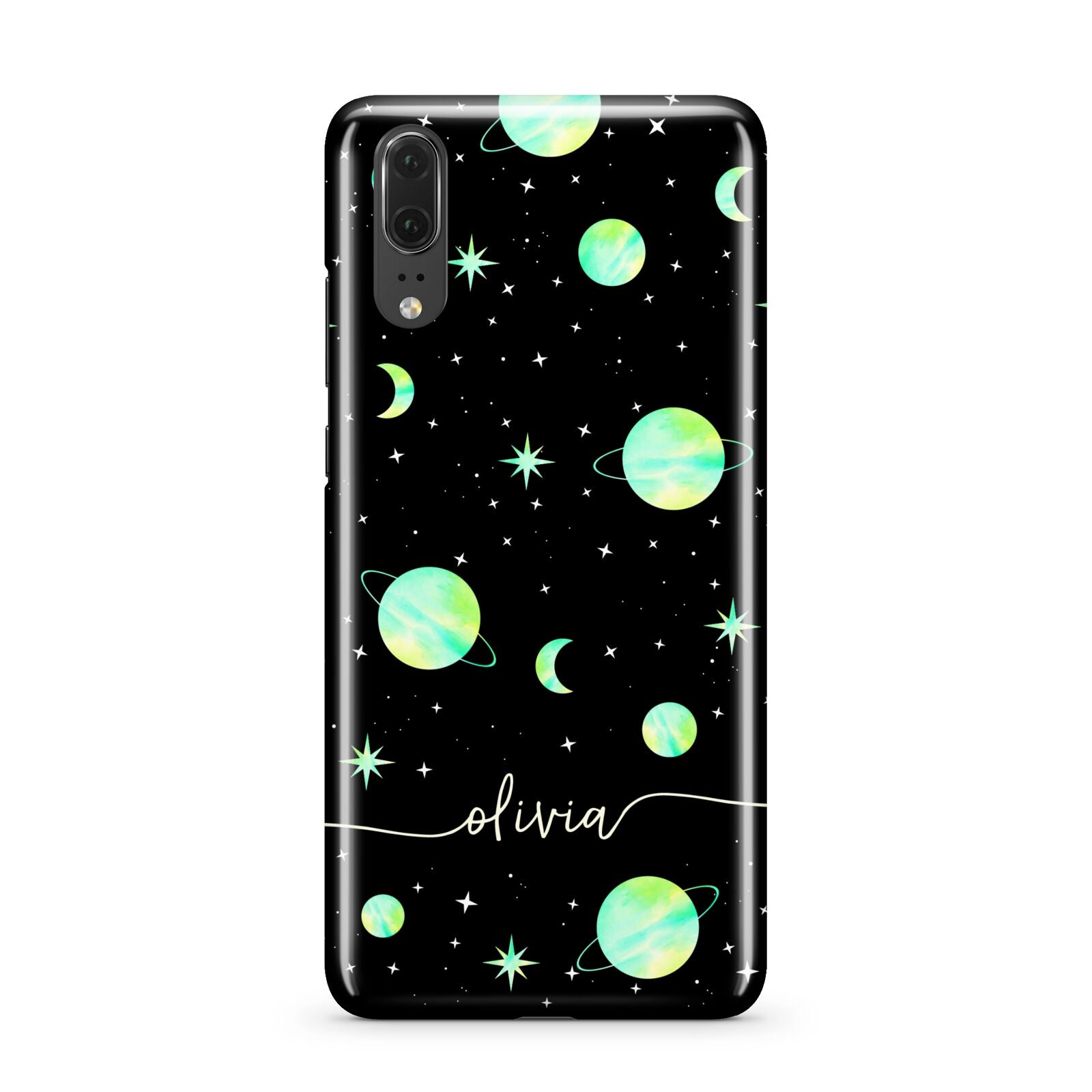 Green Galaxy Personalised Name Huawei P20 Phone Case