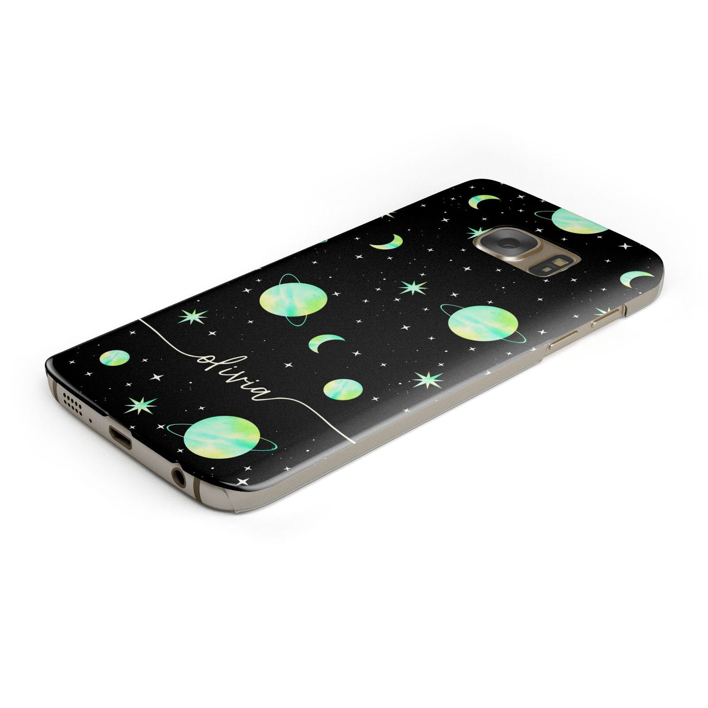 Green Galaxy Personalised Name Protective Samsung Galaxy Case Angled Image